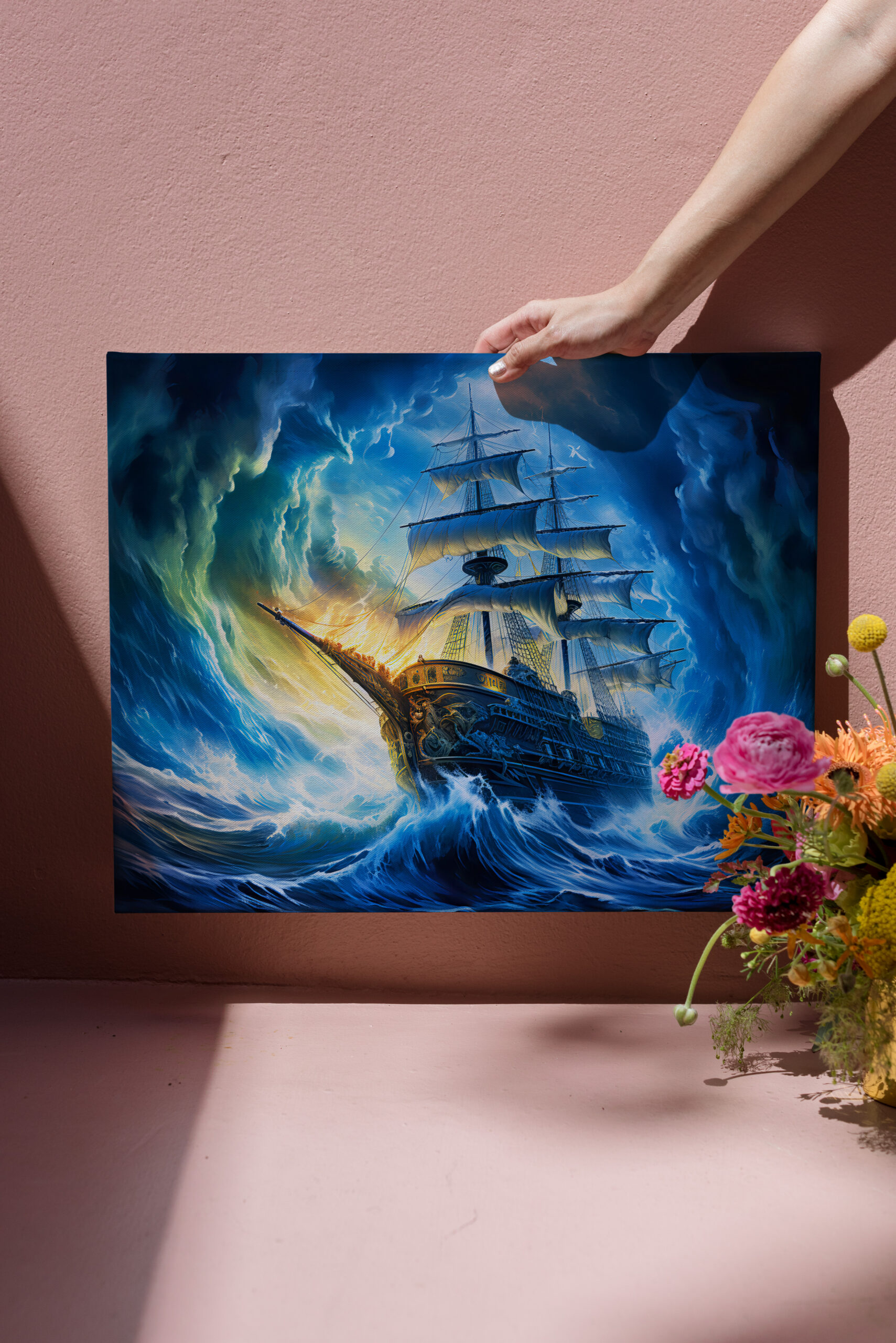 raxxa Canva: Ship in Glowing Blue Ocean Fantasy Painting – Image 3