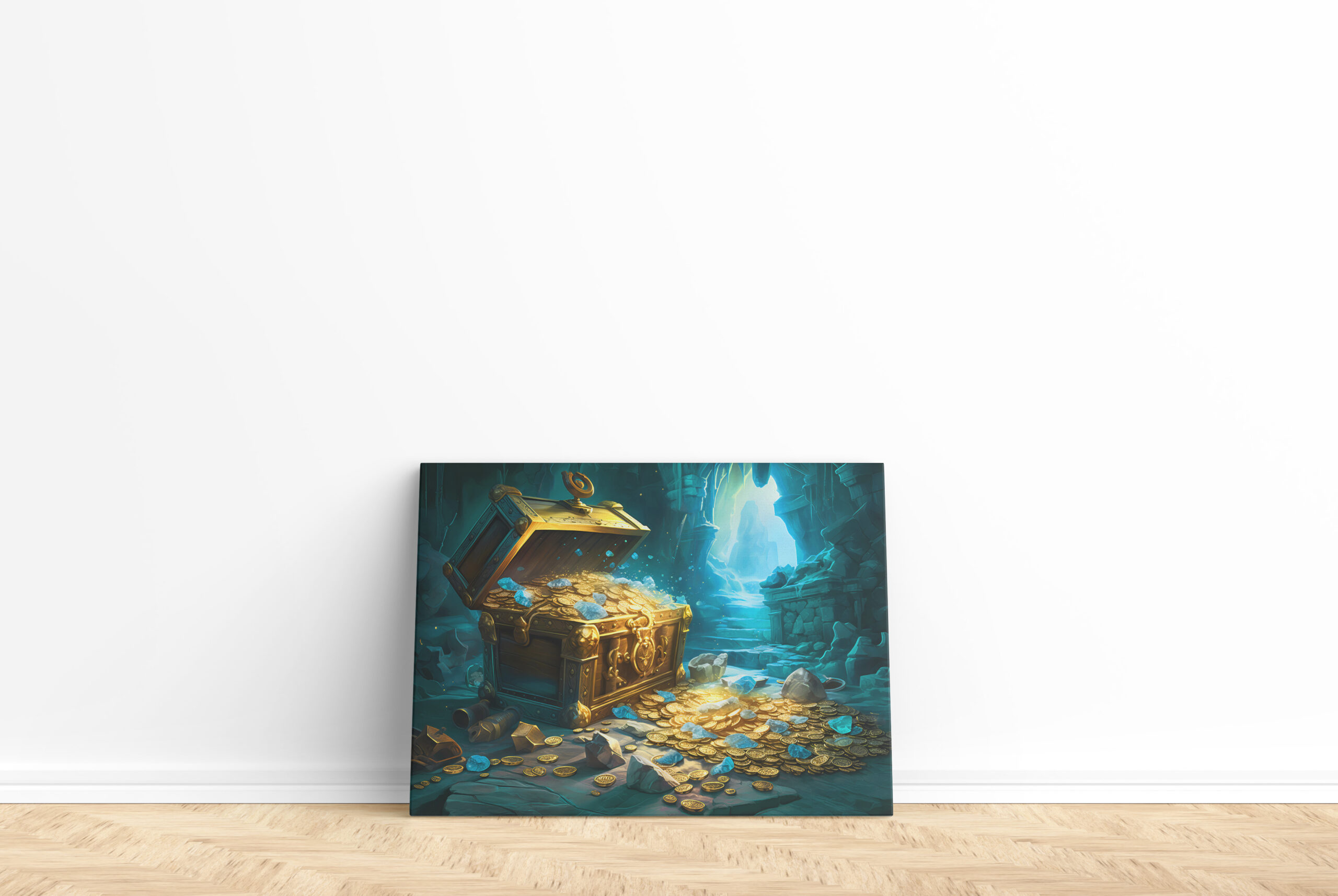 raxxa Canva: Treasure Chest in Cave Light Fantasy Painting – Bild 2