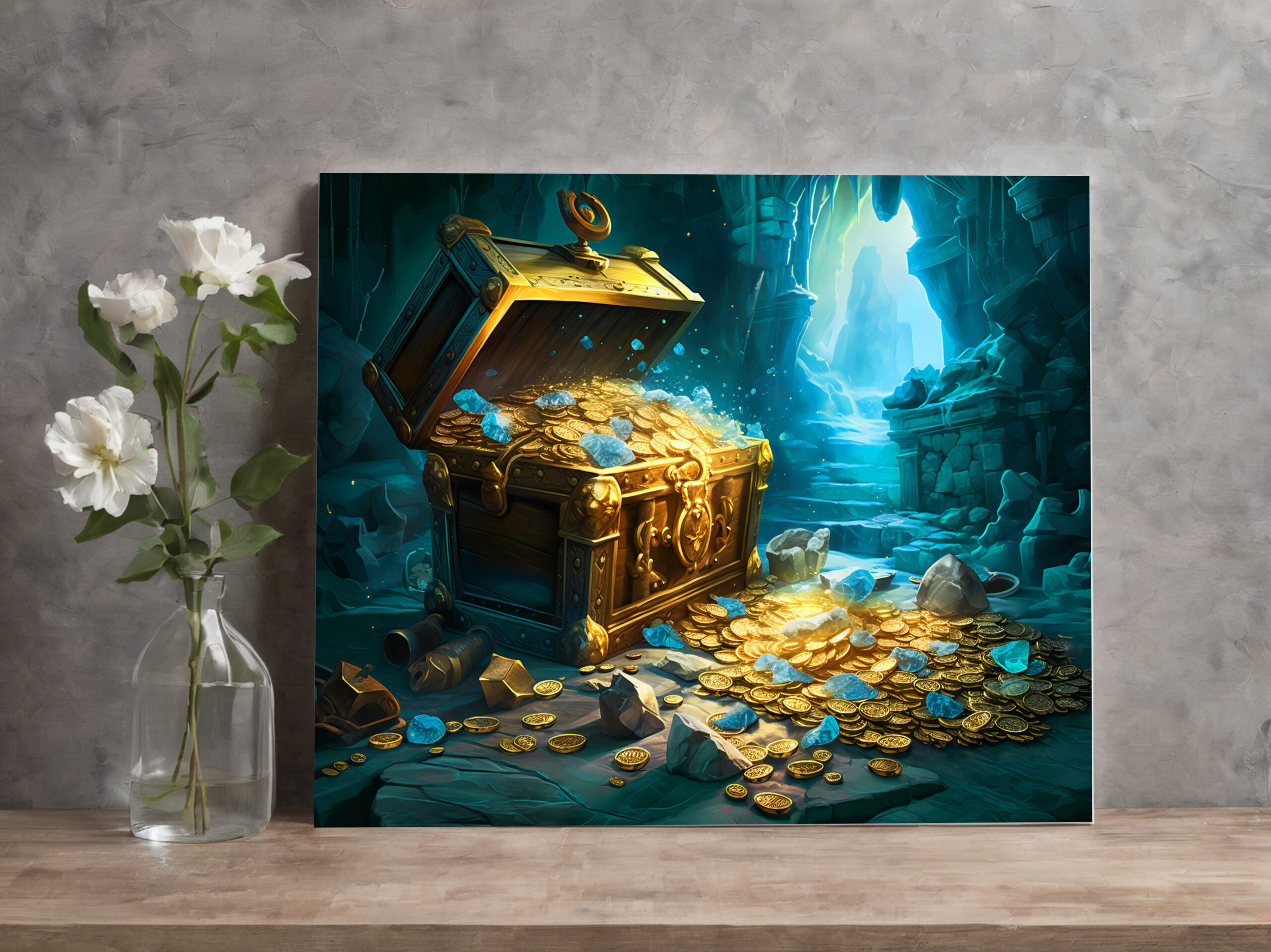 raxxa Canva: Treasure Chest in Cave Light Fantasy Painting