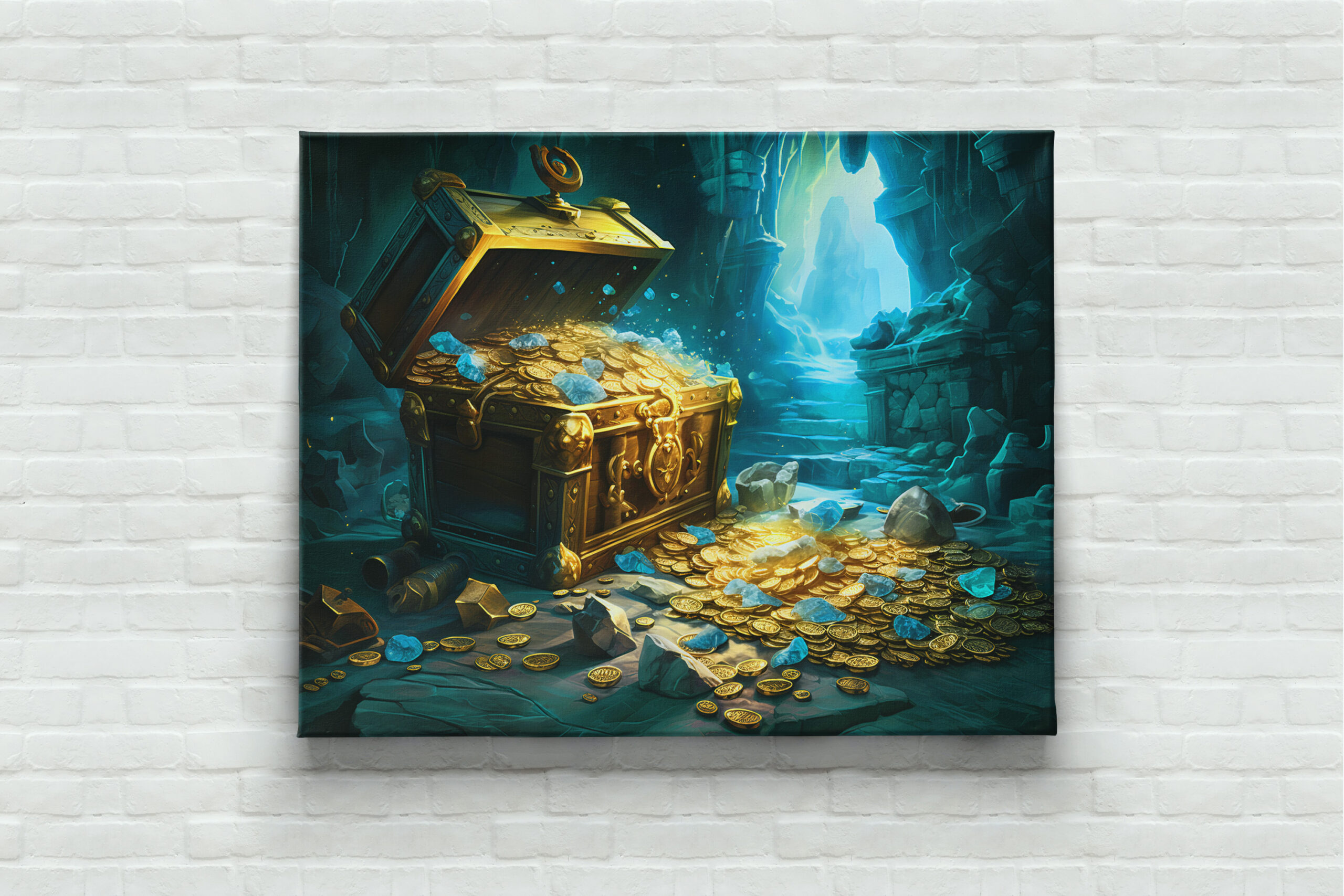 raxxa Canva: Treasure Chest in Cave Light Fantasy Painting – Bild 3
