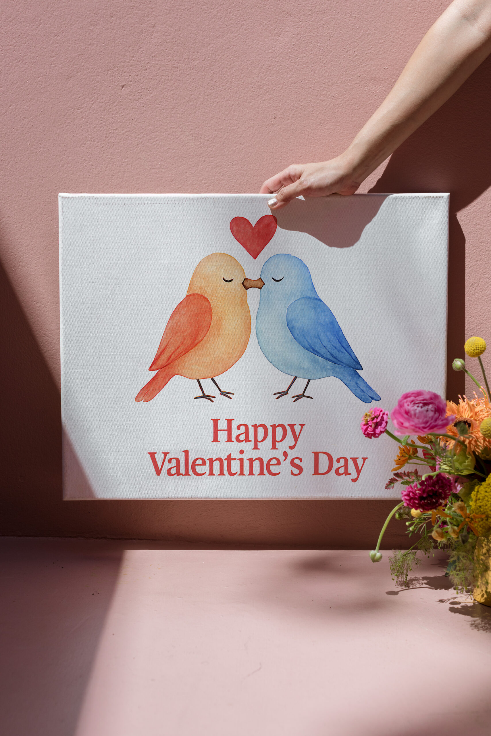 raxxa Canva: Watercolor Lovebirds with Heart Valentine’s Day Illustration