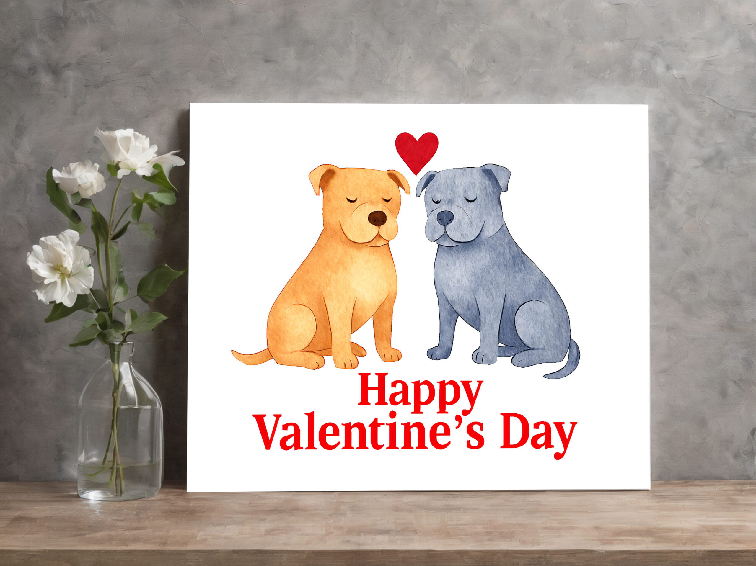 raxxa Canva: Two Dogs with Heart Watercolor Valentine’s Day Illustration – Bild 2