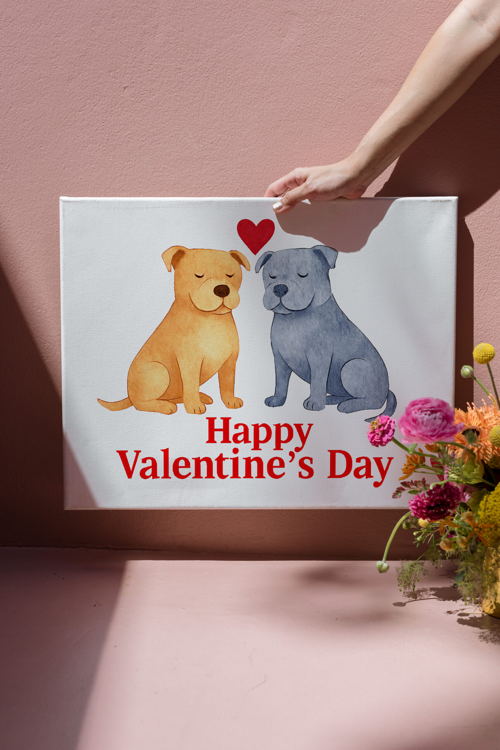 raxxa Canva: Two Dogs with Heart Watercolor Valentine’s Day Illustration