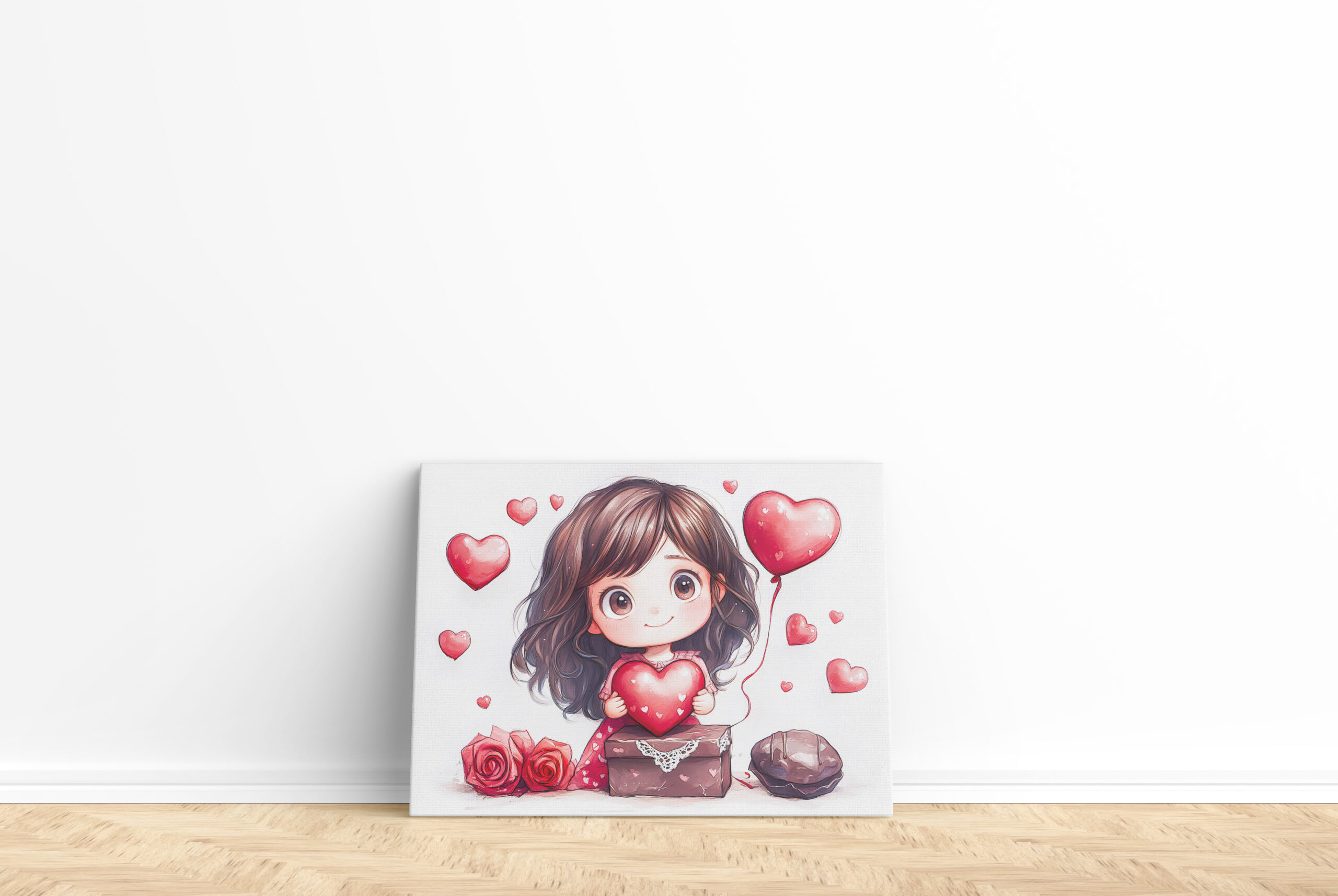 raxxa Canva: Cartoon Girl Holding Heart Romantic Valentine’s Day Artwork – Bild 2