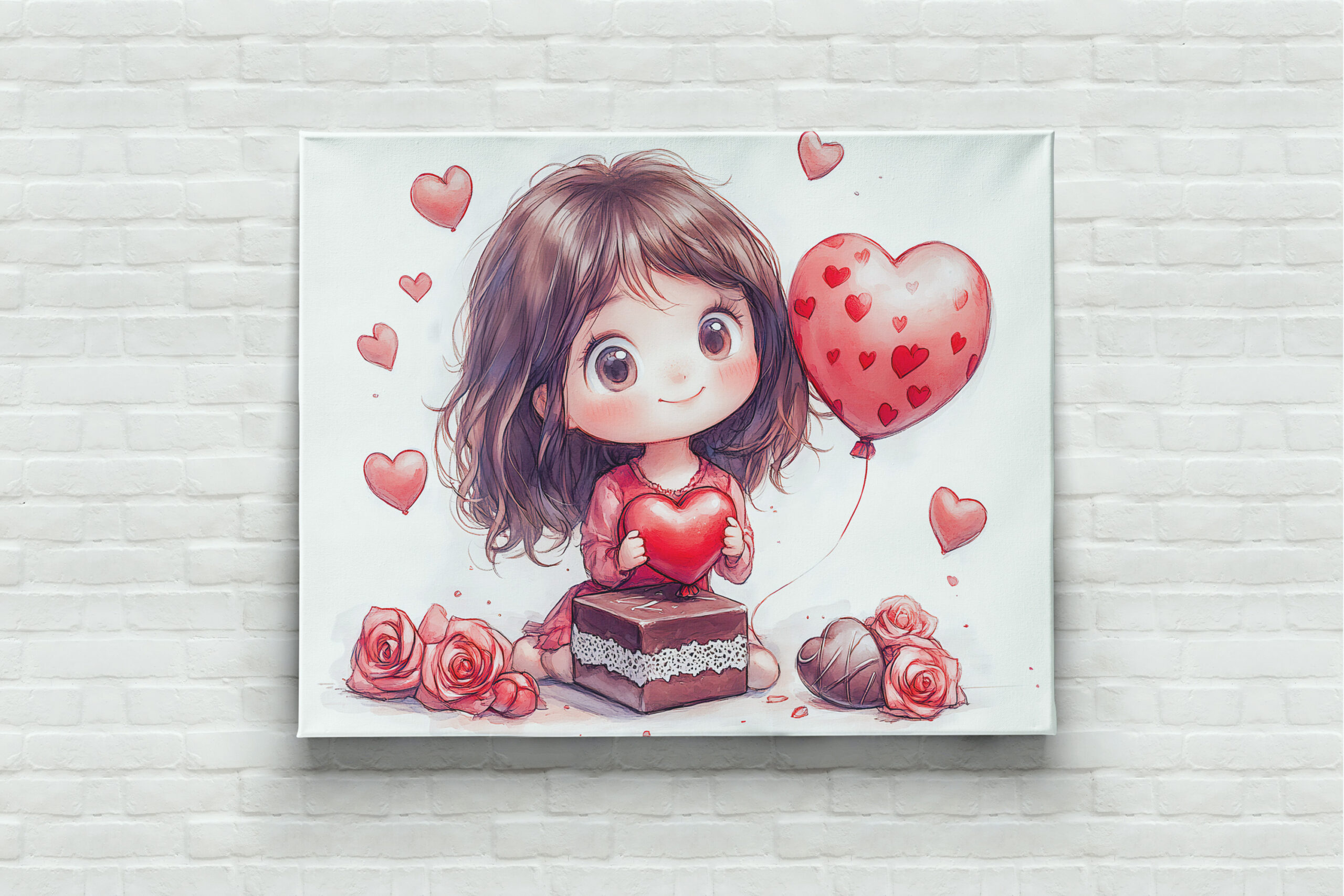 raxxa Canva: Cartoon Girl Surrounded by Roses Romantic Valentine’s Day Illustration – Bild 3