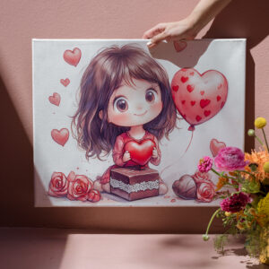 raxxa Canva: Cartoon Girl Surrounded by Roses Romantic Valentine’s Day Illustration