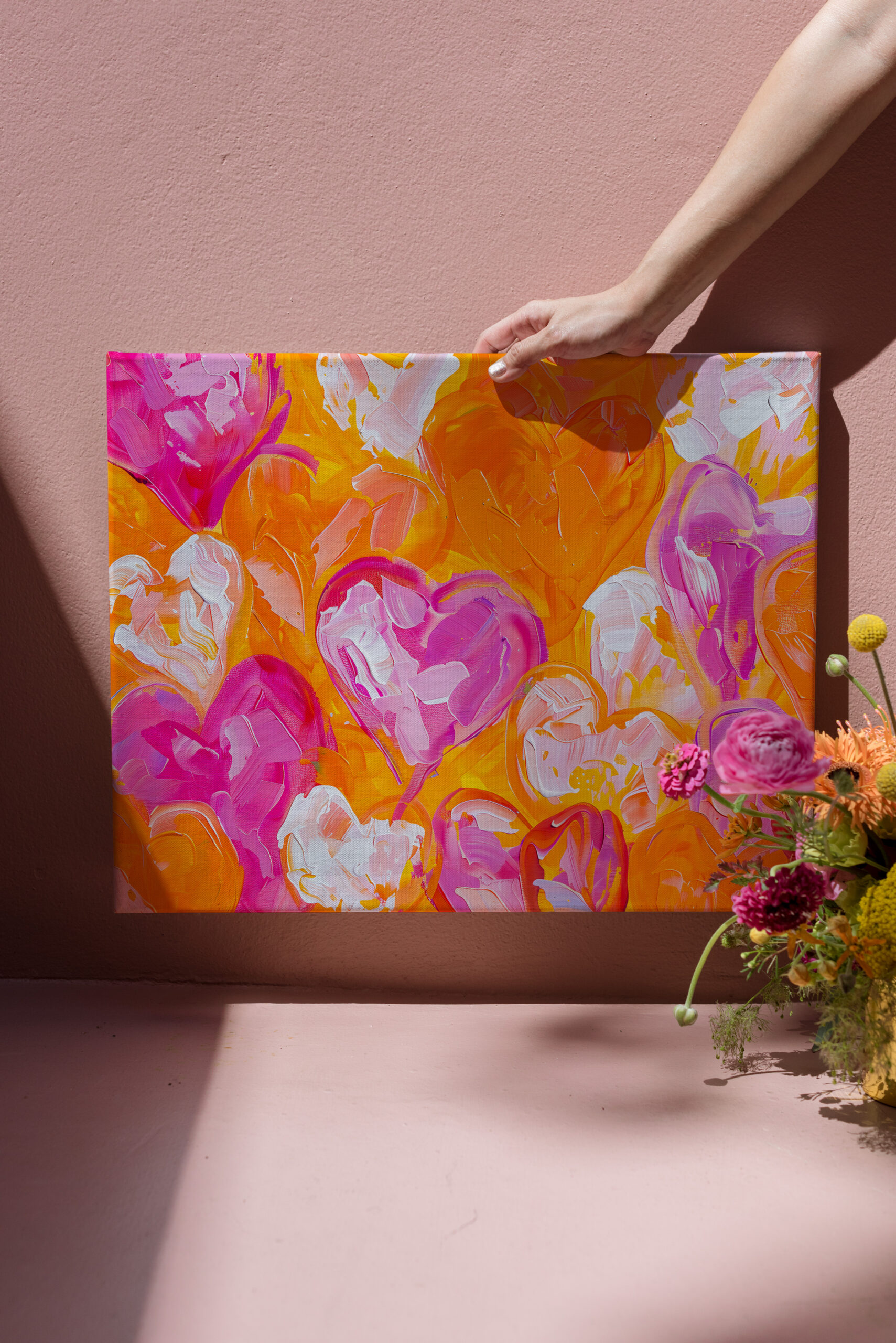raxxa Canva: Painted Hearts Vibrant Abstract Valentine’s Day Background