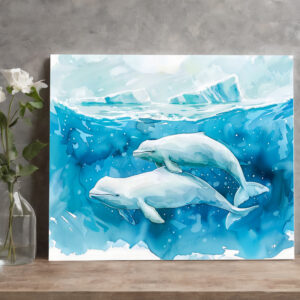 raxxa Canva: Beluga Whales in Icy Underwater Scene