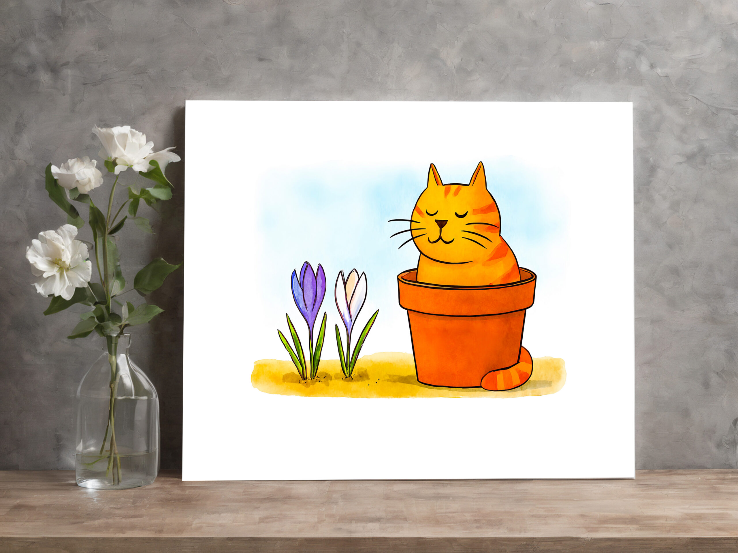 raxxa Canva: Cute Cartoon Cat Sitting in Spring Flowers - Imagen 3