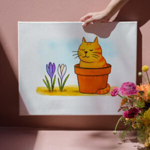 raxxa Canva: Cute Cartoon Cat Sitting in Spring Flowers