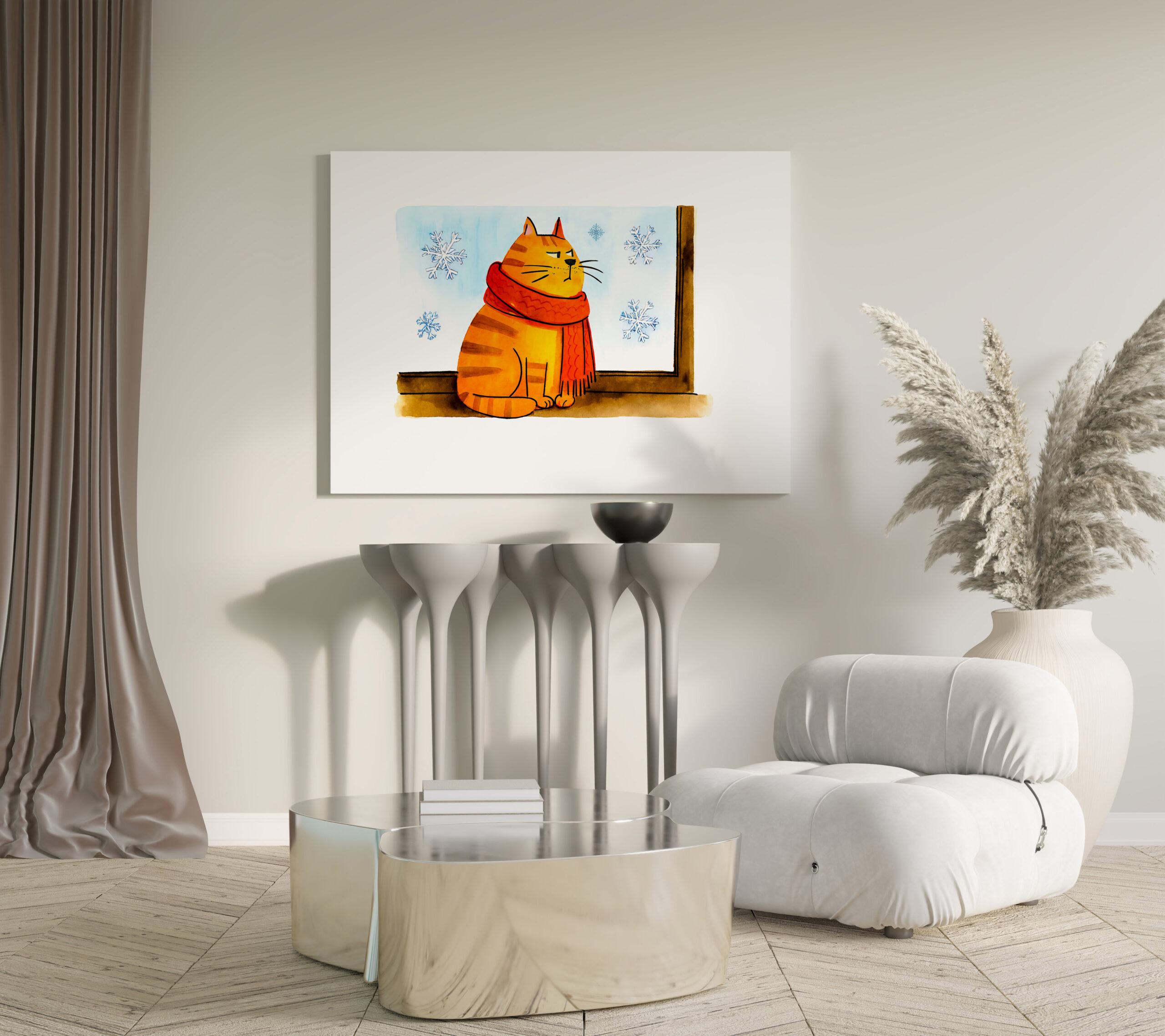raxxa Canva: Cute Cartoon Cat Sitting at Snowy Window – Image 3