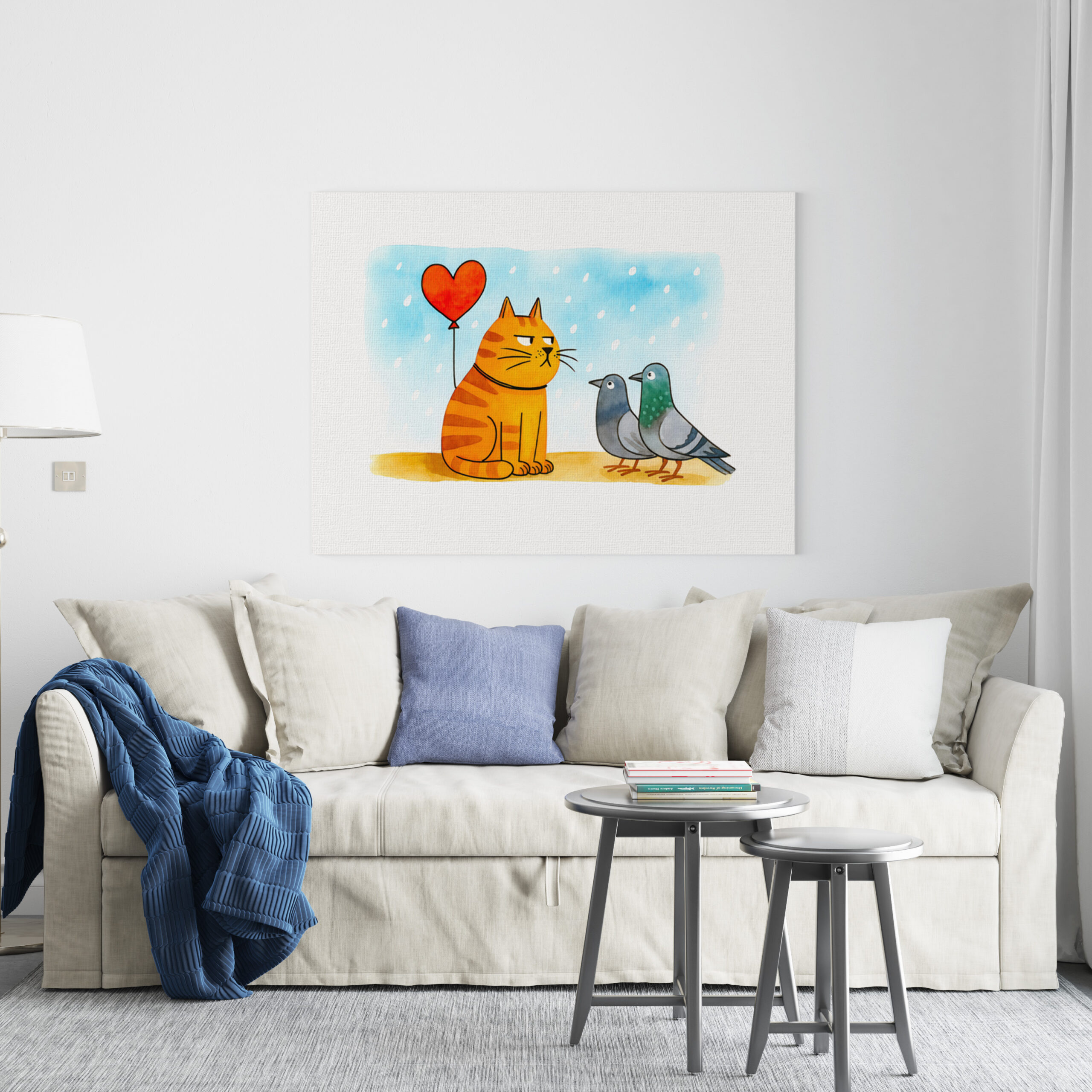 raxxa Canva: Cute Cartoon Cat Holding Heart Balloon Illustration - immagine 2