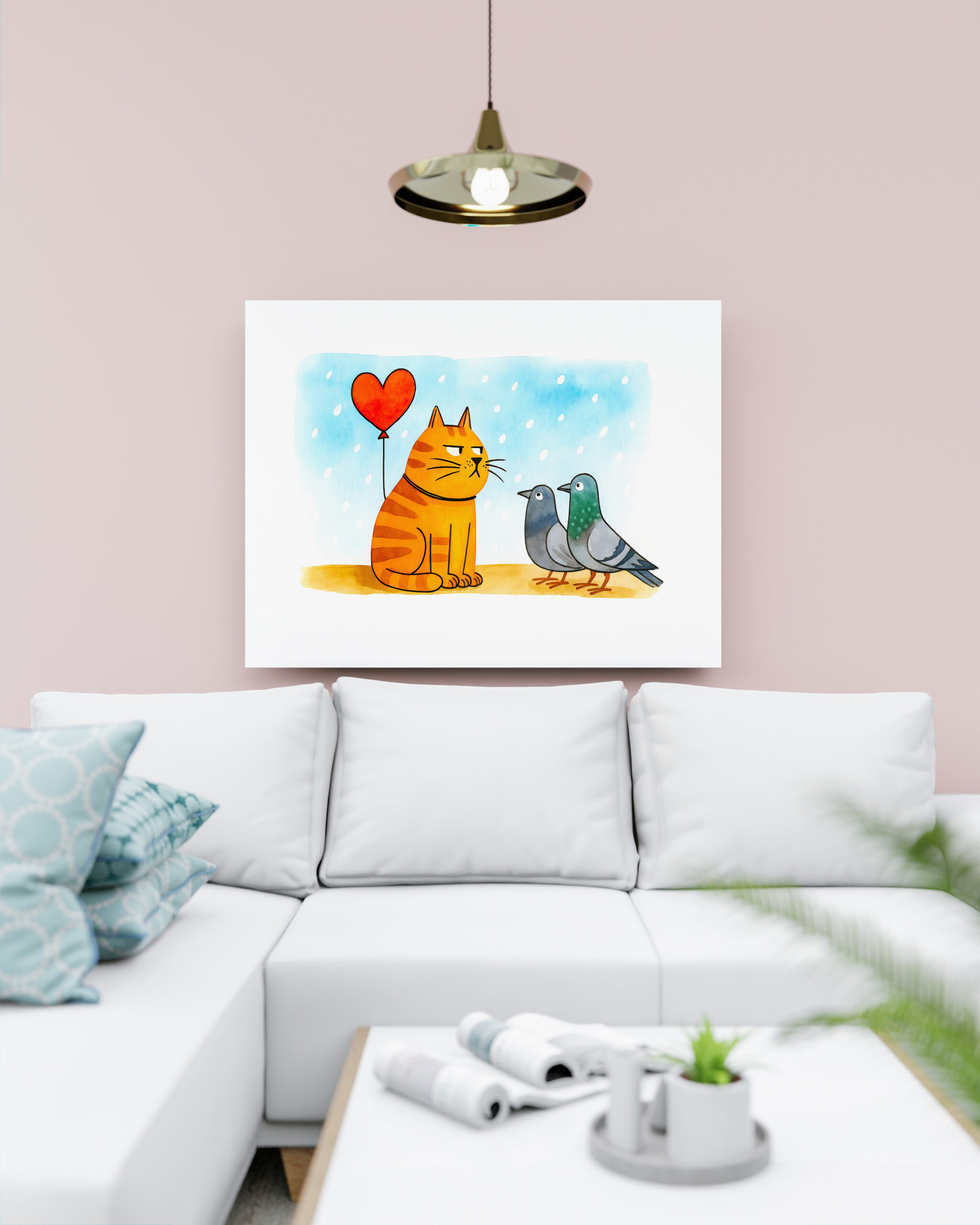 raxxa Canva: Cute Cartoon Cat Holding Heart Balloon Illustration - immagine 3
