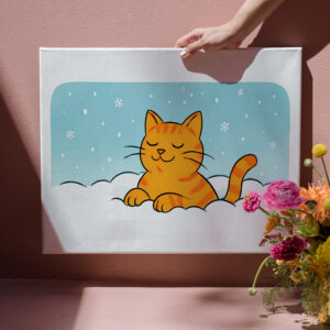 raxxa Canva: Cute Cartoon Cat Resting in Winter Snow