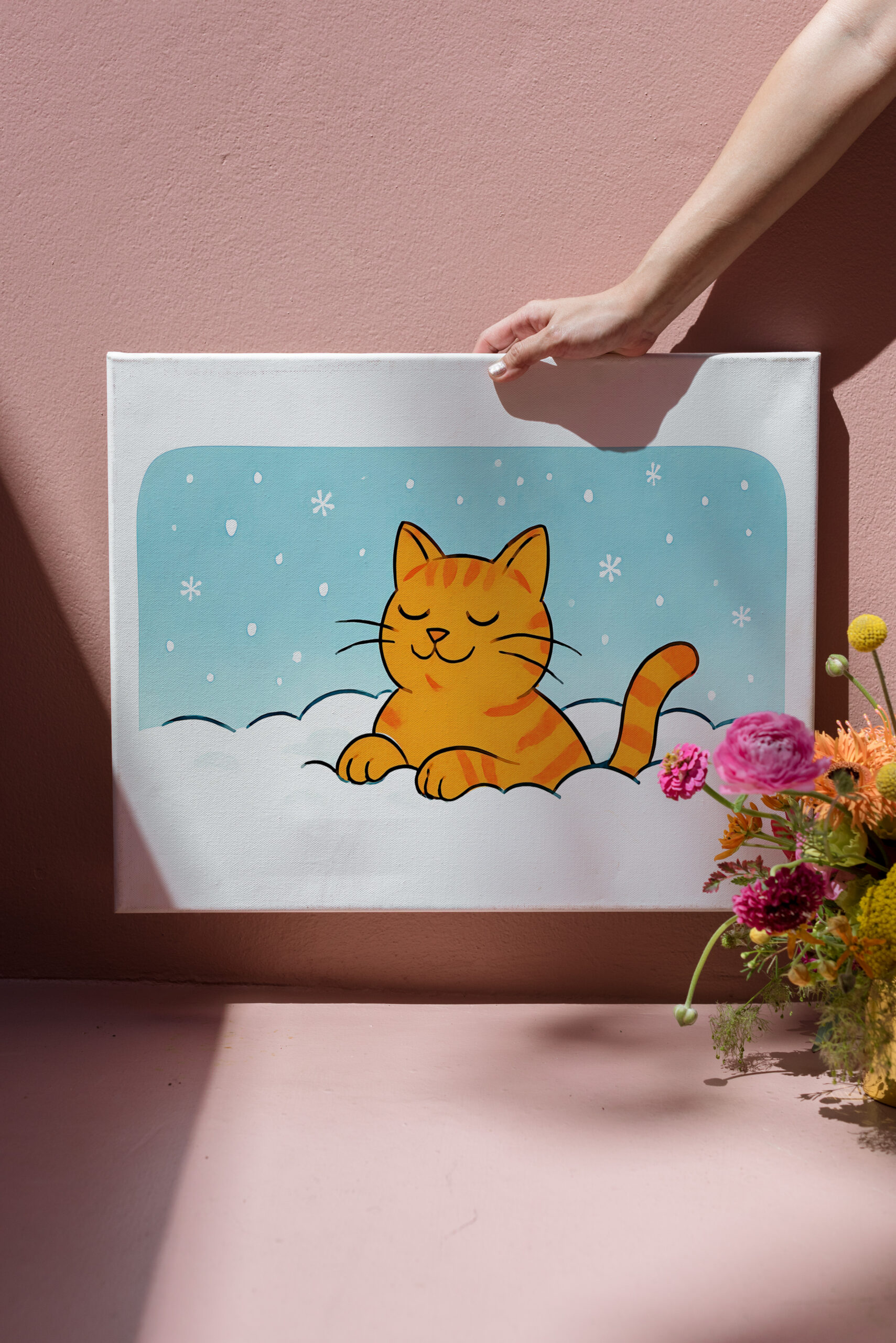 raxxa Canva: Cute Cartoon Cat Resting in Winter Snow
