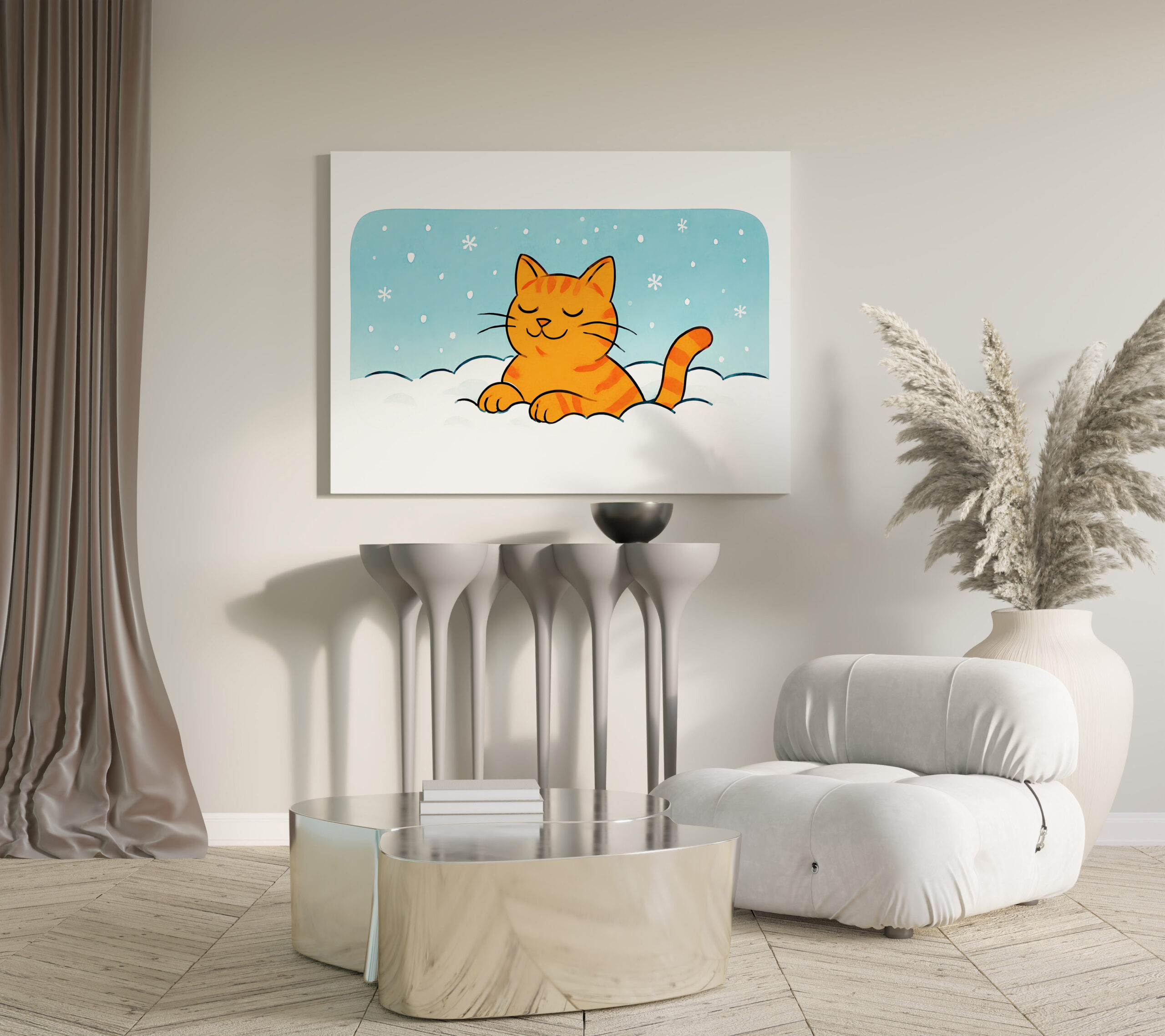raxxa Canva: Cute Cartoon Cat Resting in Winter Snow – Image 3