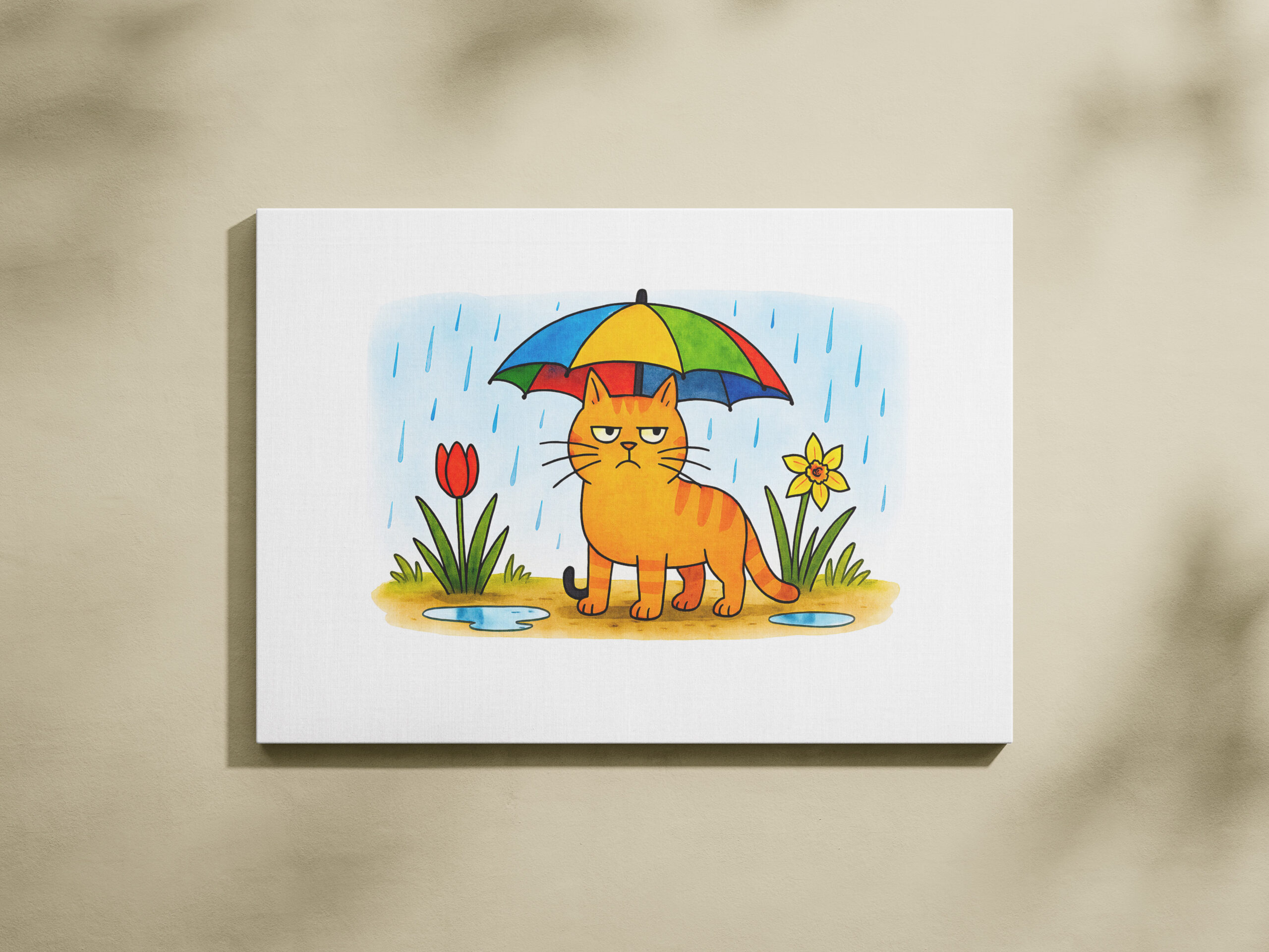 raxxa Canva: Cute Cartoon Cat Standing Under Colorful Umbrella – Bild 2