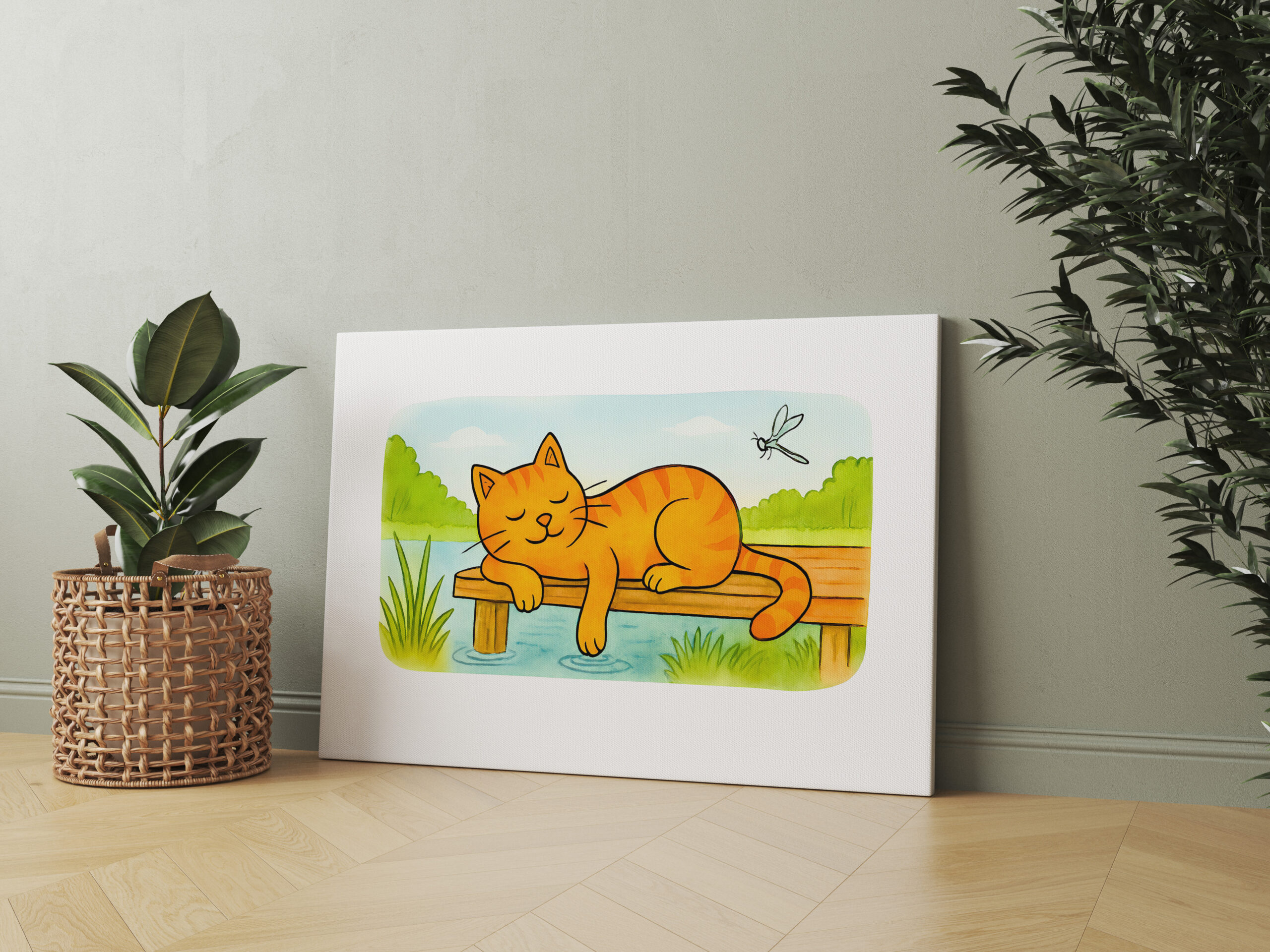 raxxa Canva: Cute Cartoon Cat Resting on Wooden Dock – Bild 2