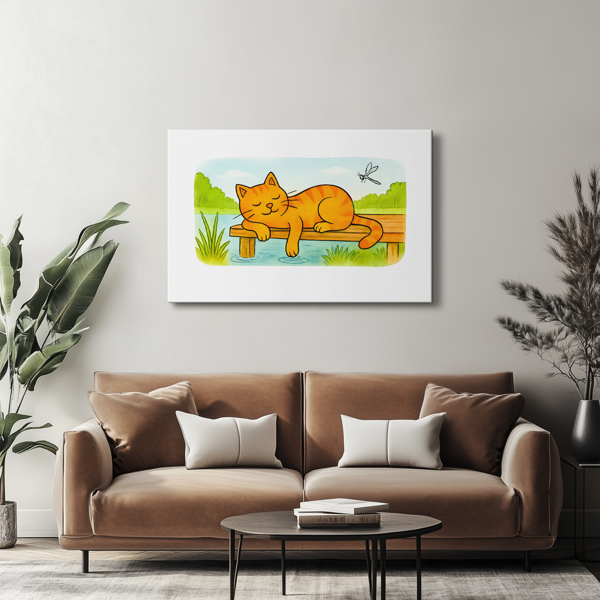 raxxa Canva: Cute Cartoon Cat Resting on Wooden Dock – Bild 3