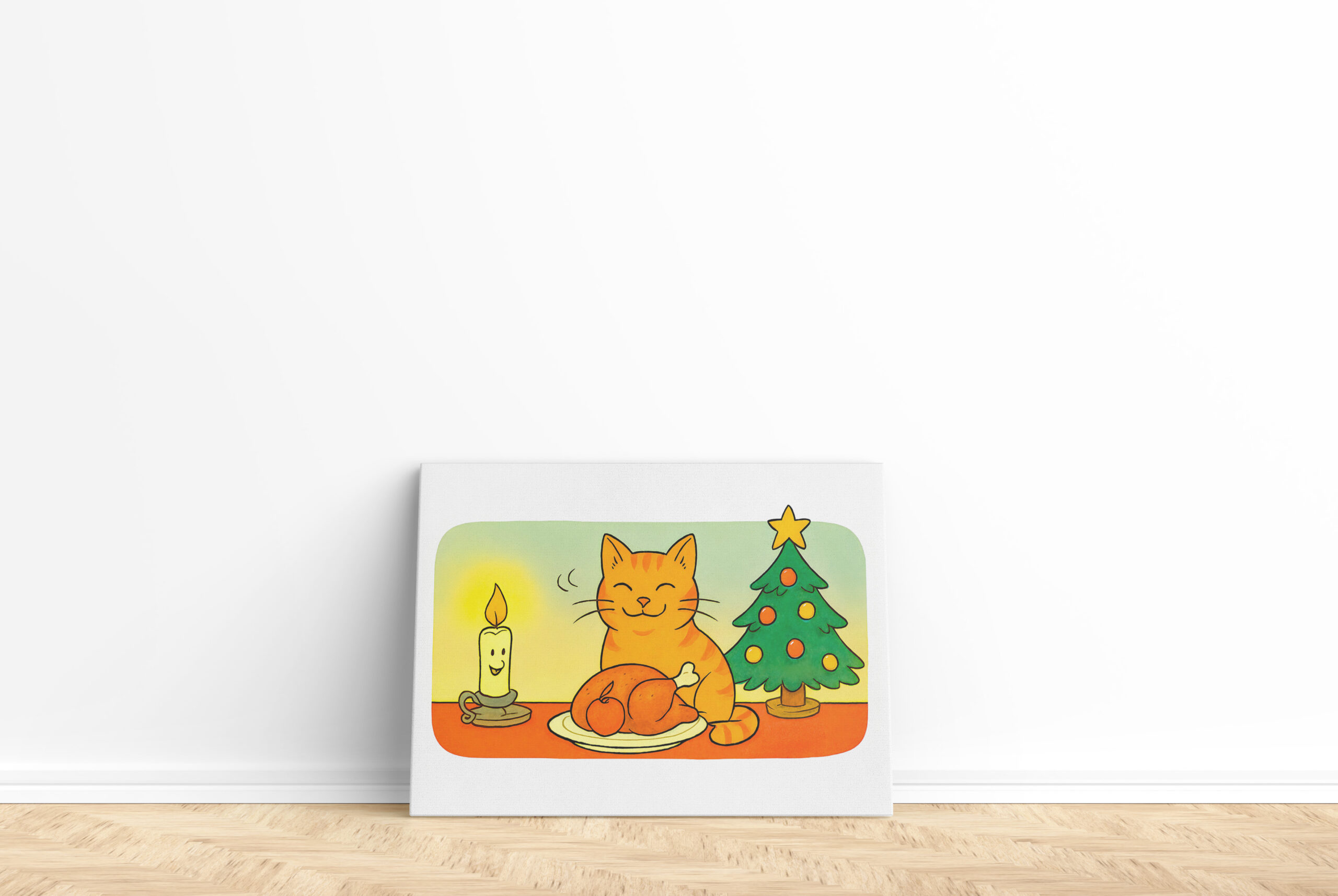 raxxa Canva: Cute Cartoon Cat Sitting by Christmas Candle - Imagen 2