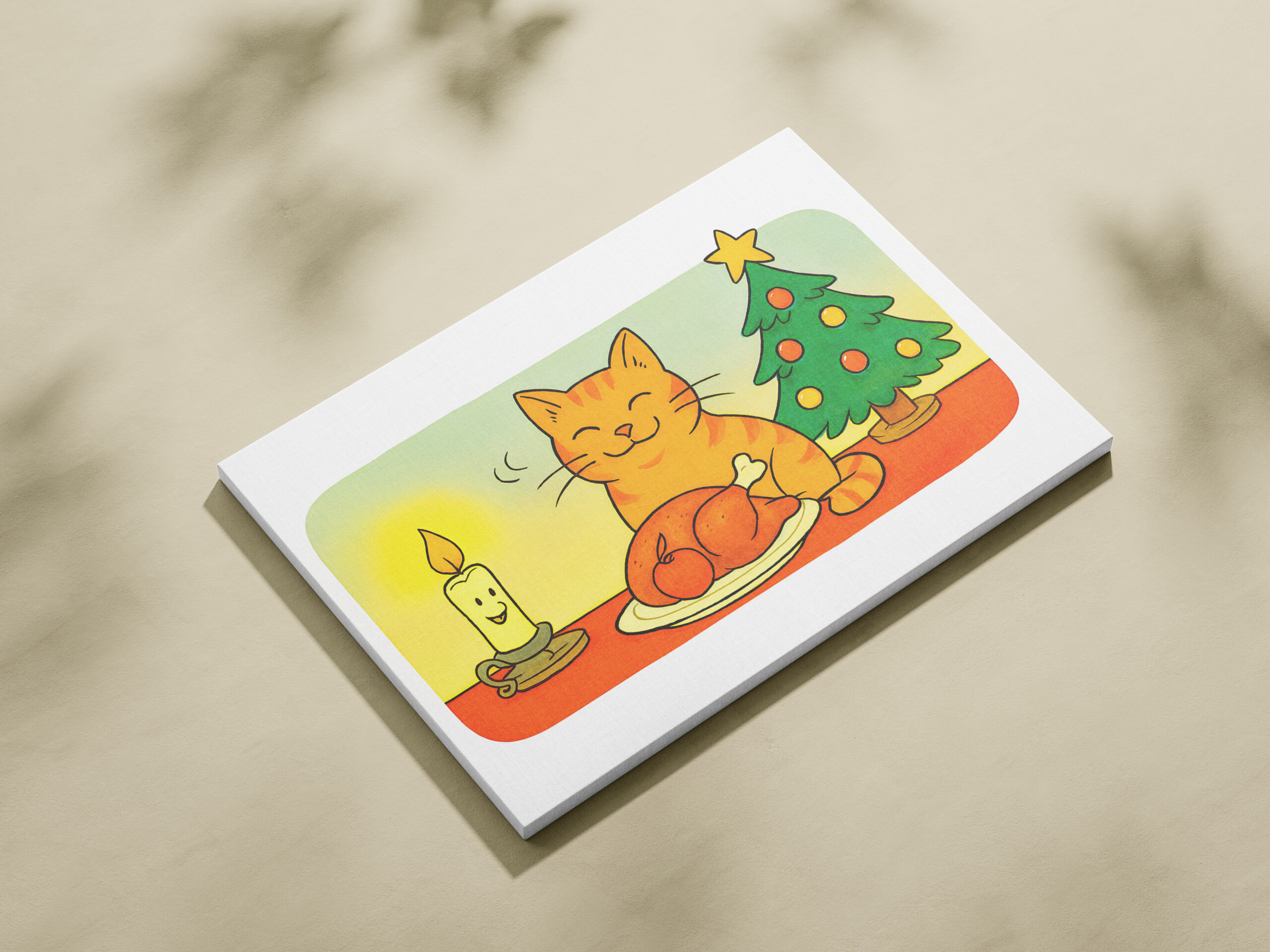 raxxa Canva: Cute Cartoon Cat Sitting by Christmas Candle - Imagen 3