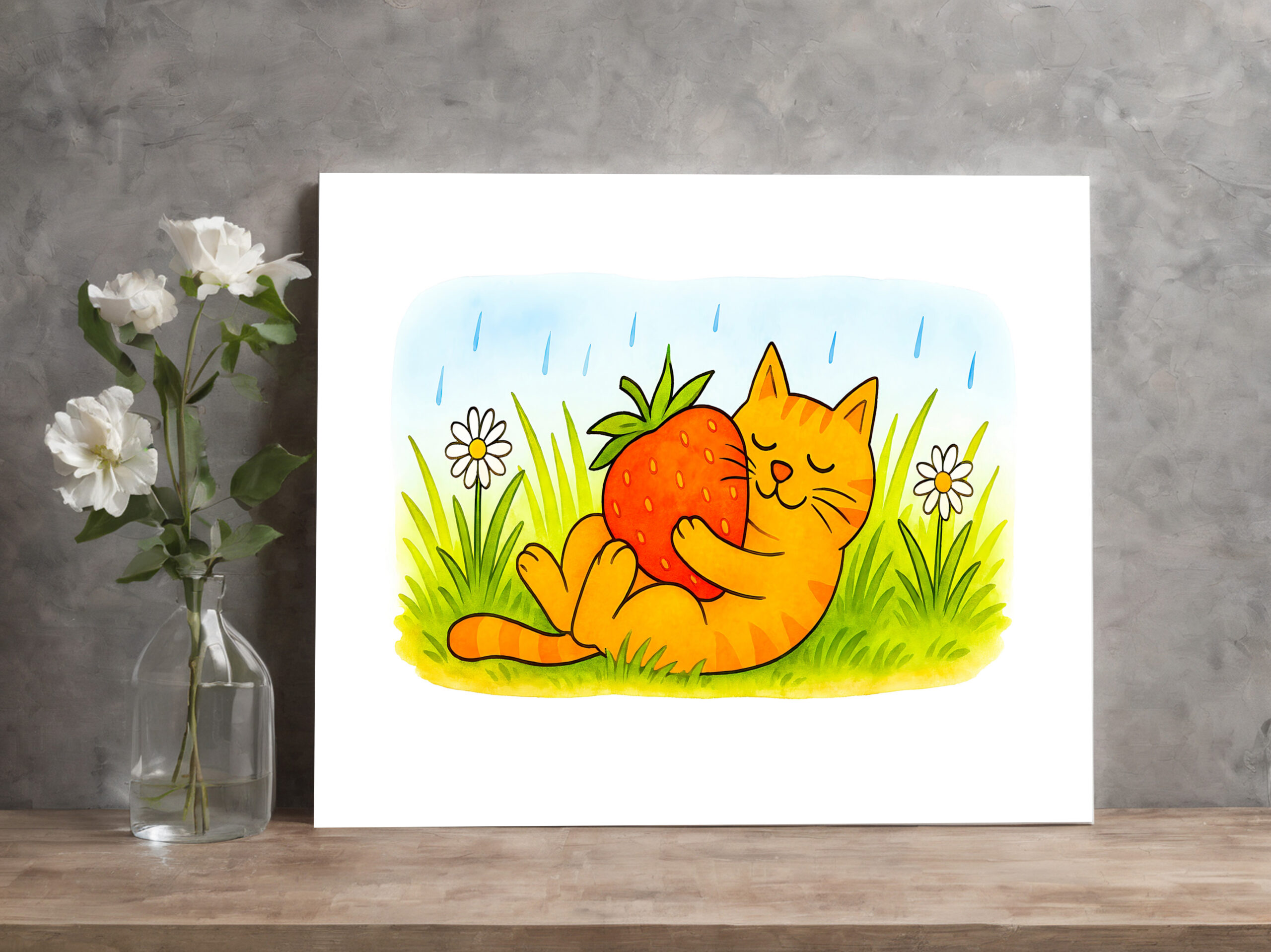 raxxa Canva: Playful Cartoon Cat Hugging Big Strawberry – Bild 3