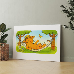 raxxa Canva: Cute Cartoon Cat Relaxing in Garden Hammock