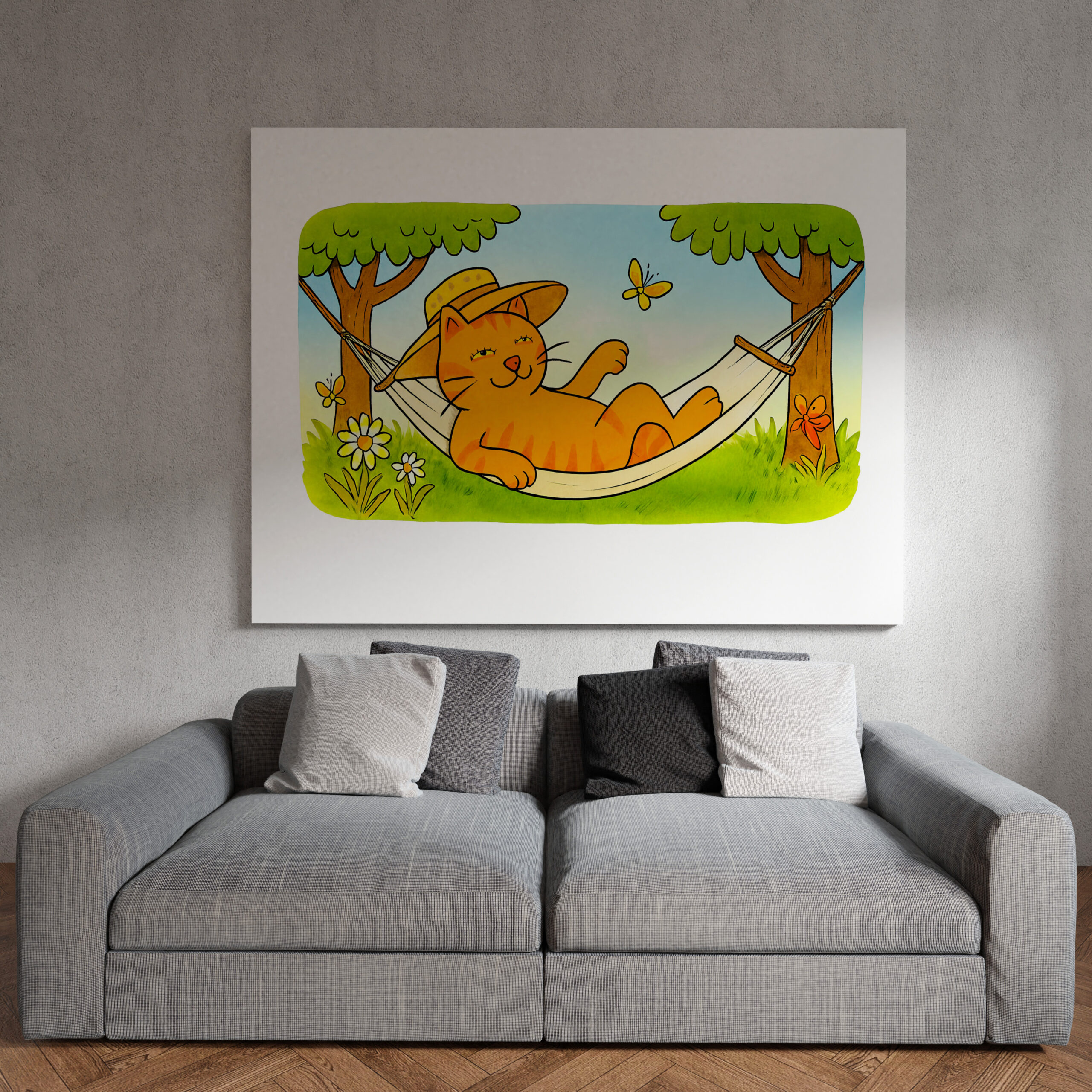 raxxa Canva: Cute Cartoon Cat Relaxing in Garden Hammock – Bild 3