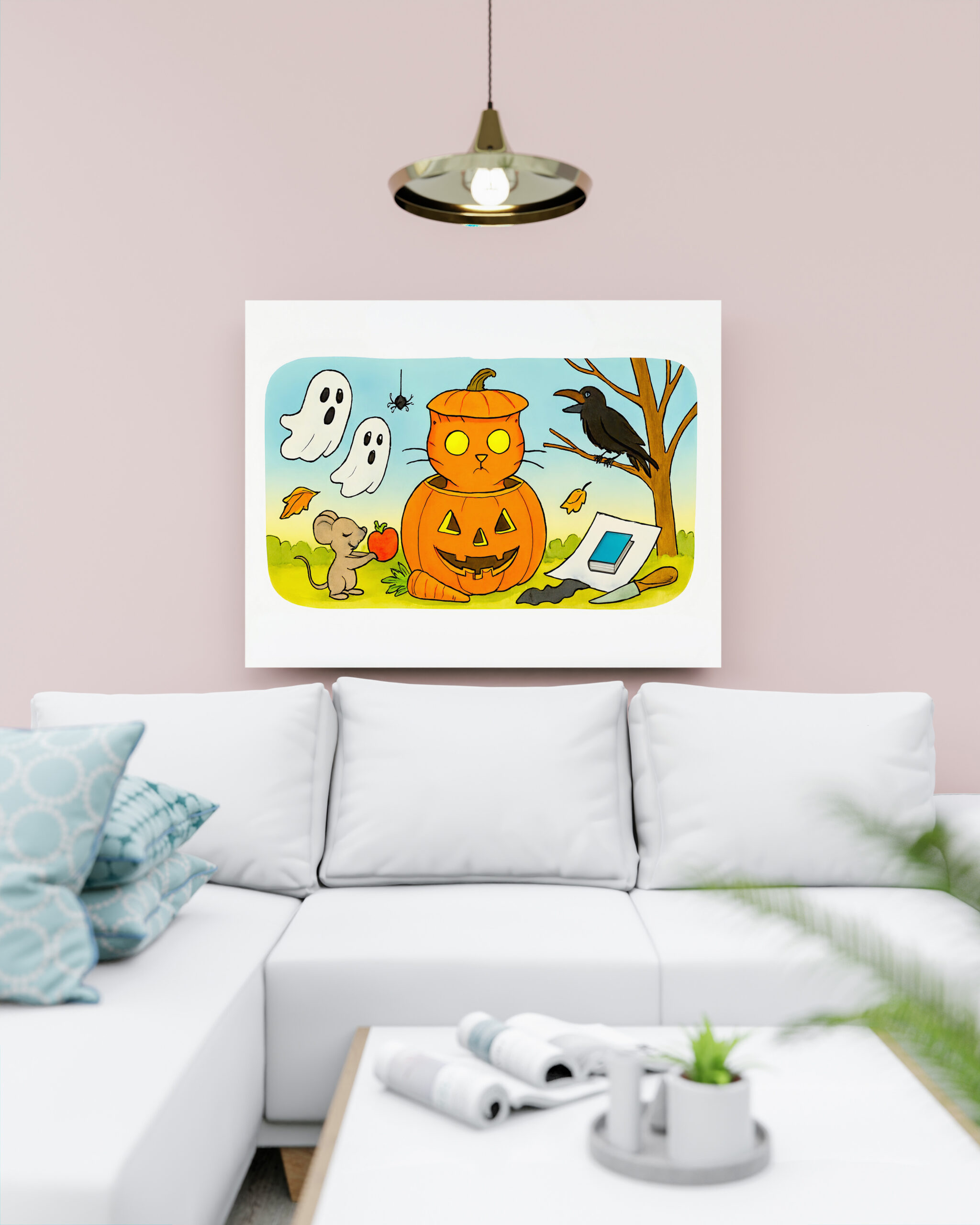 raxxa Canva: Cute Cartoon Cat Sitting in Pumpkin Costume - Image 2