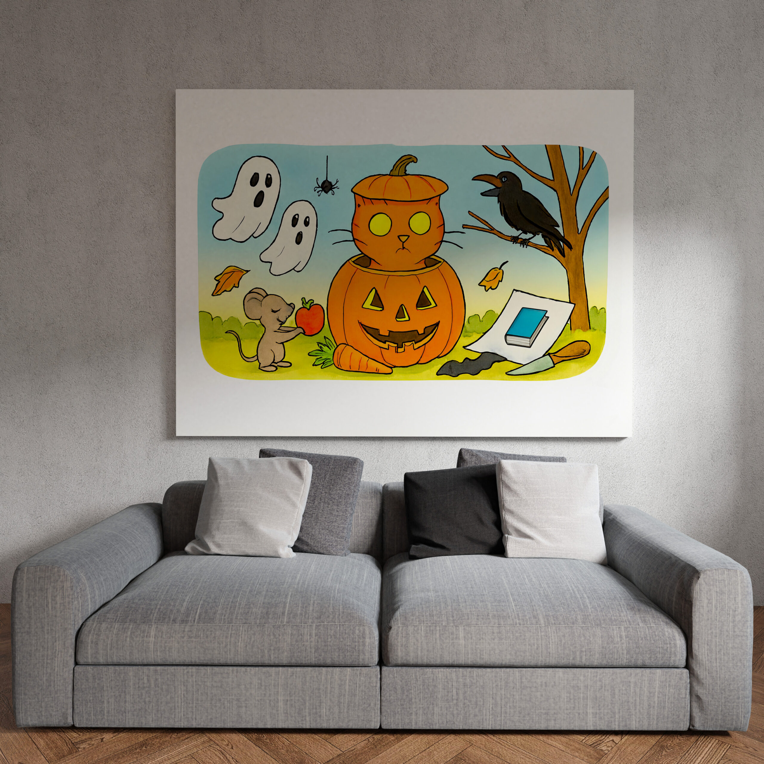 raxxa Canva: Cute Cartoon Cat Sitting in Pumpkin Costume - Image 3