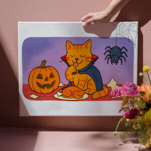 raxxa Canva: Cute Cartoon Cat Dressed as Little Vampire