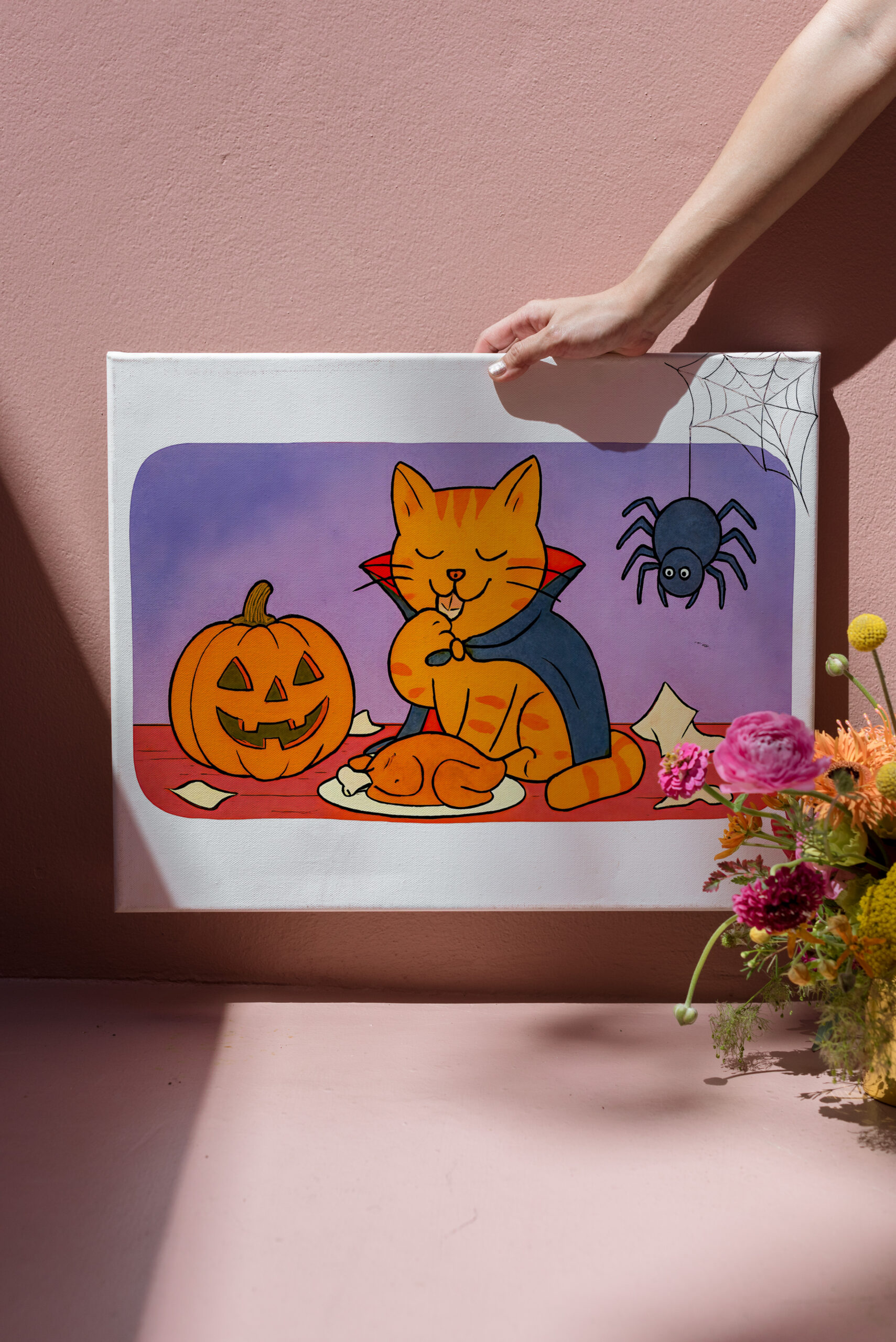 raxxa Canva: Cute Cartoon Cat Dressed as Little Vampire