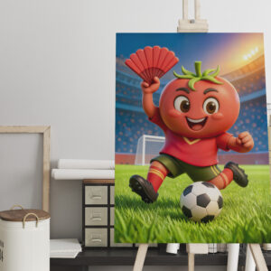 raxxa Canva: Spanish tomato soccer player on vibrant stadium field