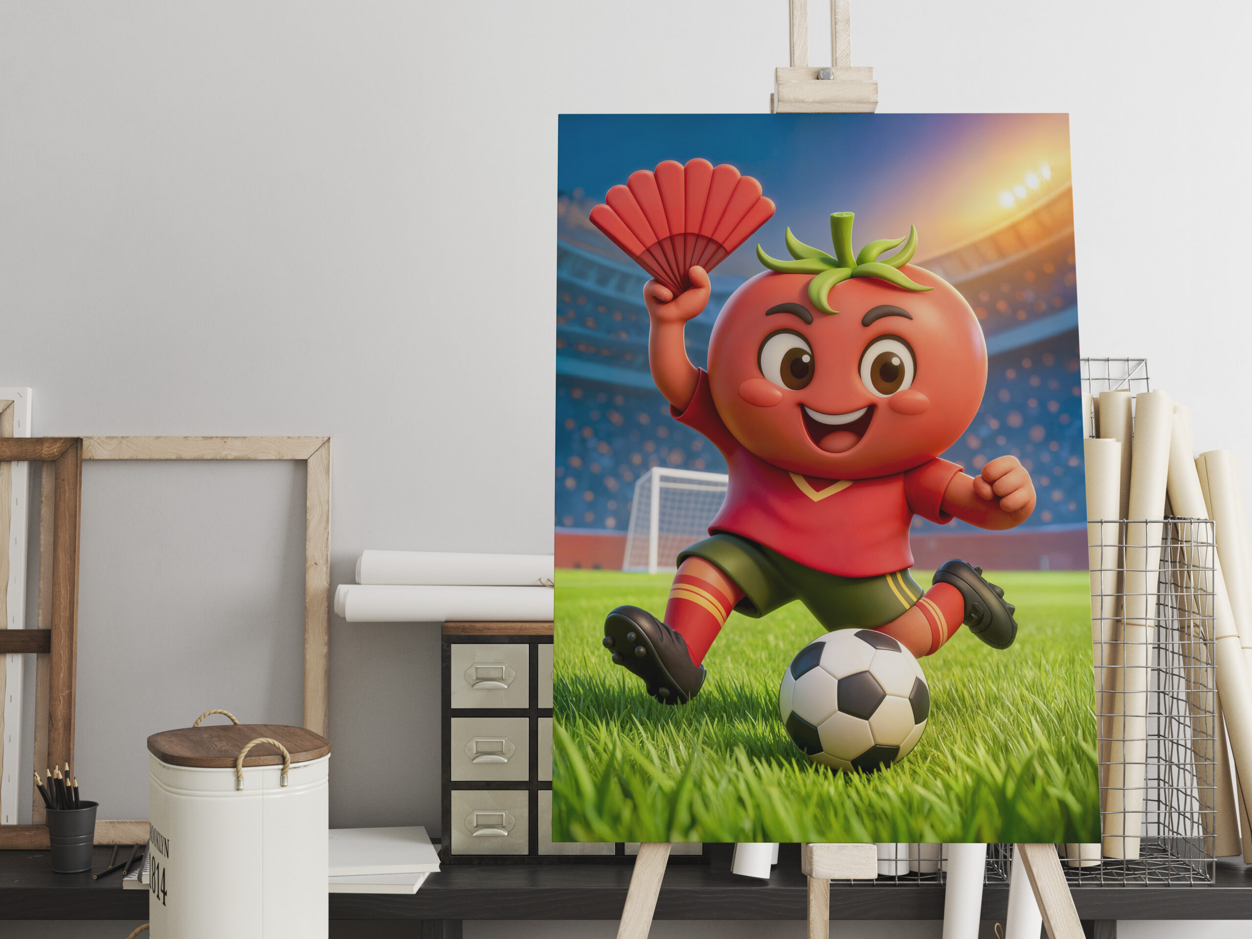 raxxa Canva: Spanish tomato soccer player on vibrant stadium field