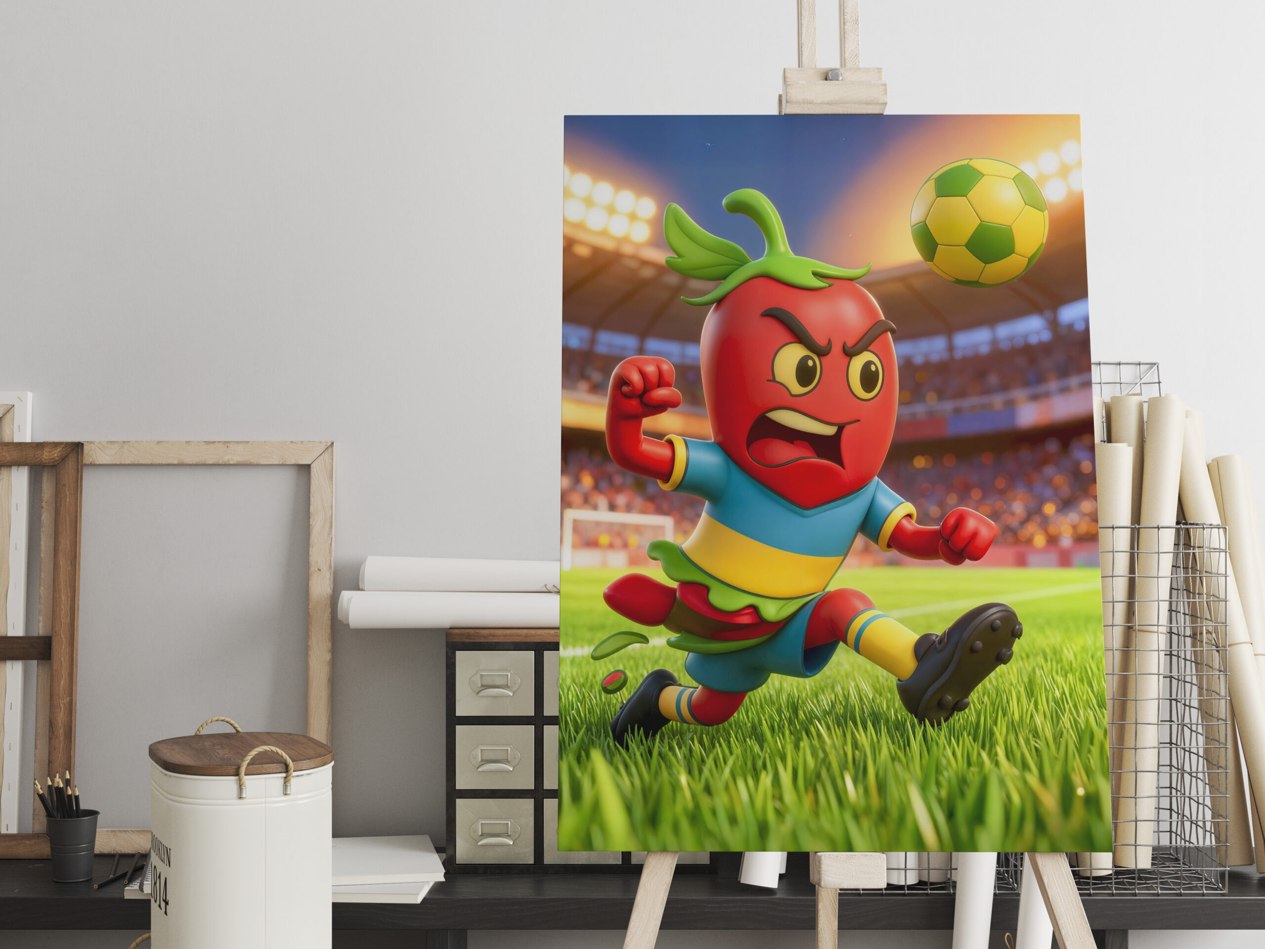 raxxa Canva: Chilean chili pepper soccer player in stadium