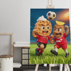 raxxa Canva: Belgian waffle versus Austrian schnitzel soccer duel