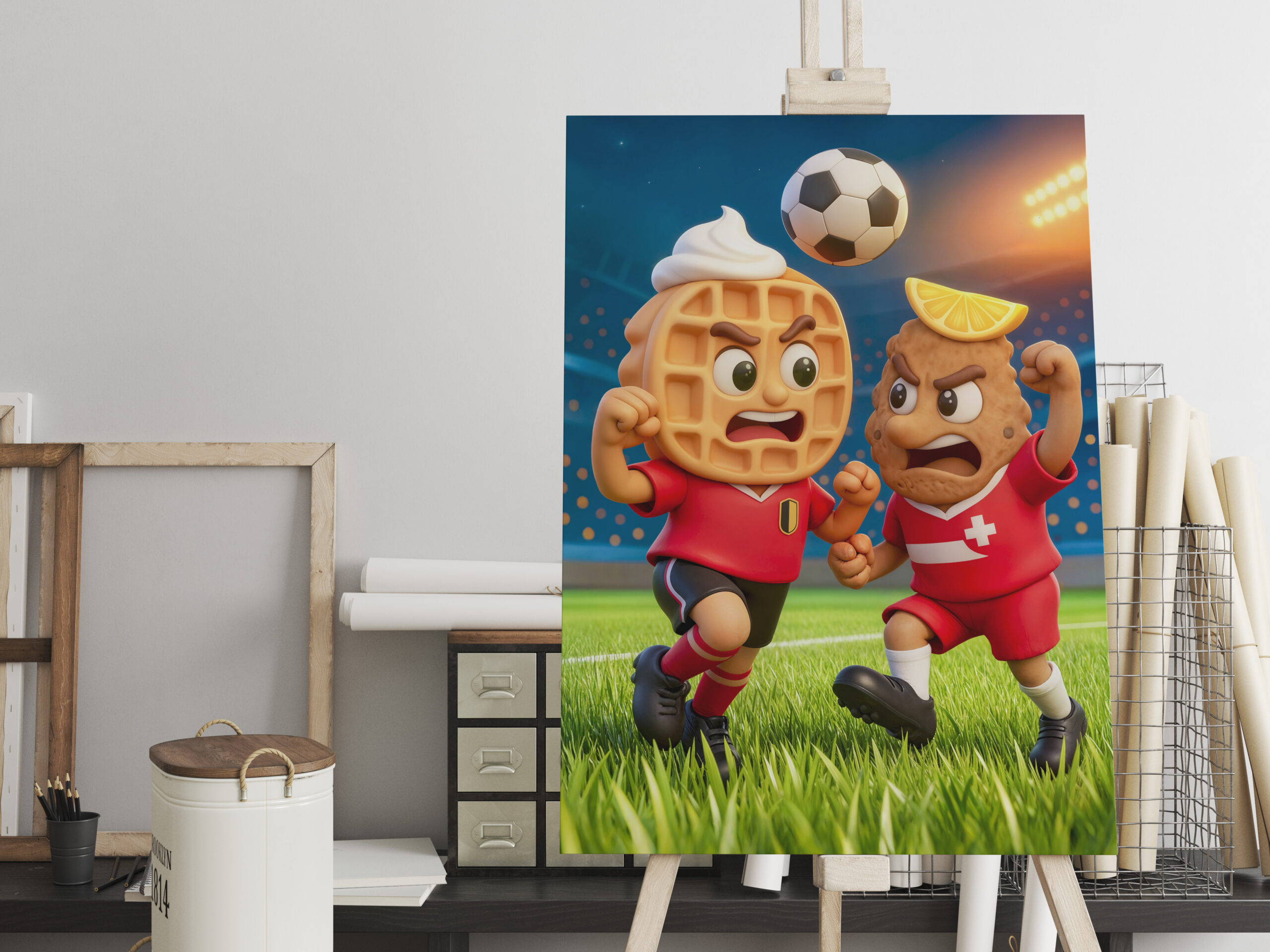 raxxa Canva: Belgian waffle versus Austrian schnitzel soccer duel