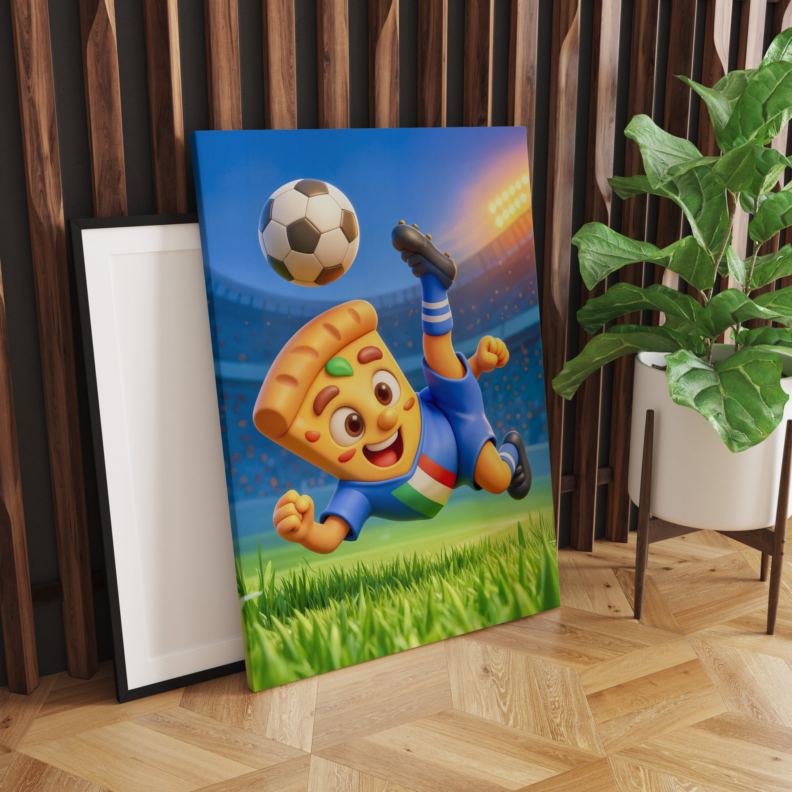 raxxa Canva: Italian pizza performing dramatic soccer bicycle kick