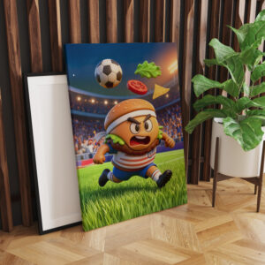 raxxa Canva: American burger soccer player charging across stadium
