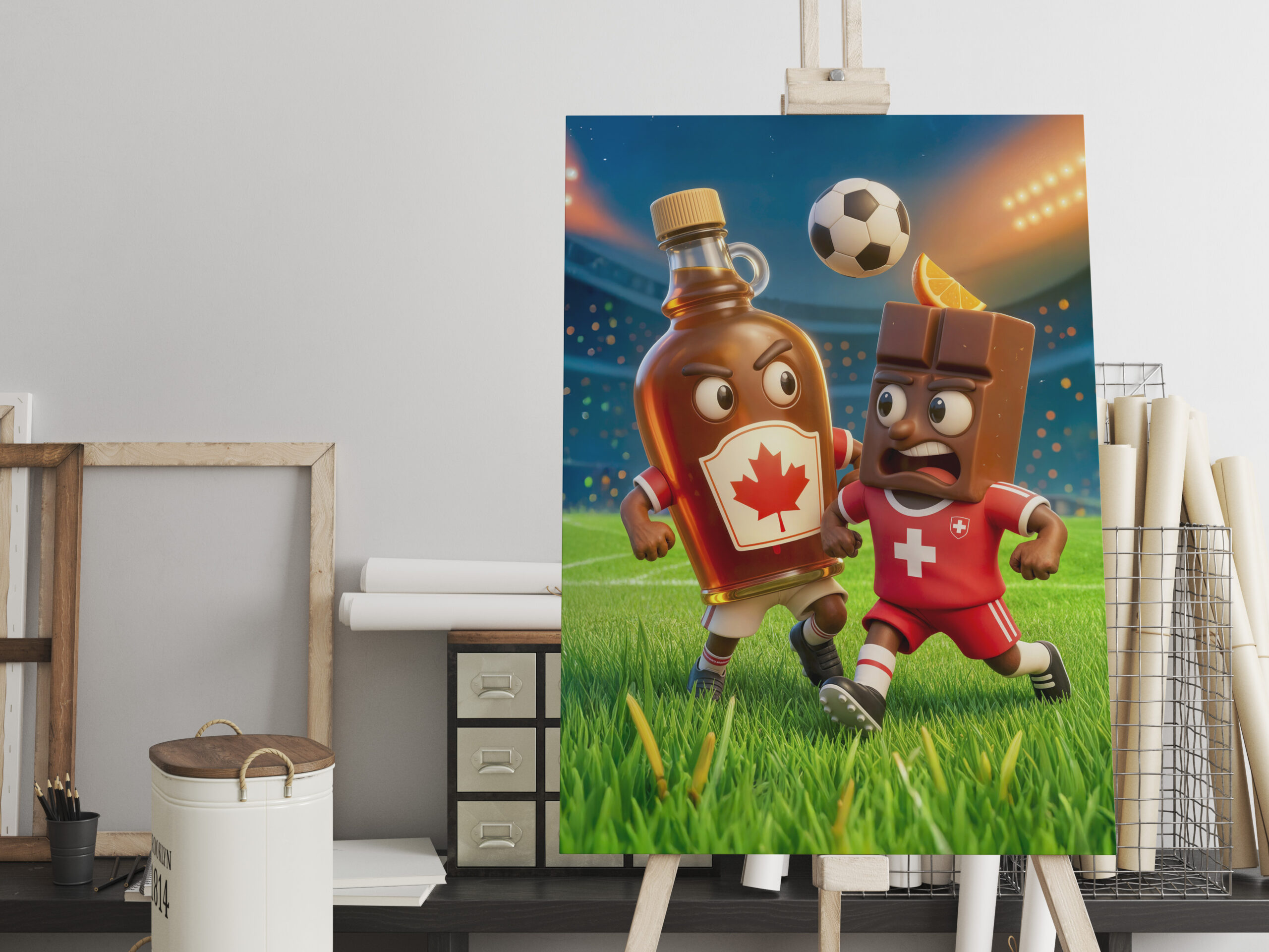 raxxa Canva: Canadian maple syrup versus Swiss chocolate soccer duel
