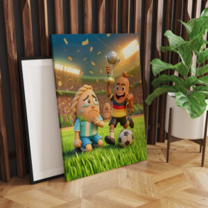 raxxa Canva: German bratwurst defeating Argentinian empanada soccer scene