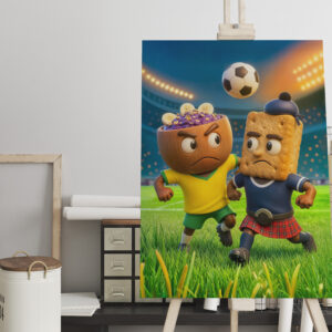 raxxa Canva: Brazilian acaí bowl versus Scottish shortbread soccer duel
