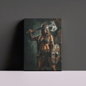 raxxa Canva: Fierce Viking Shieldmaiden With Raised Axe