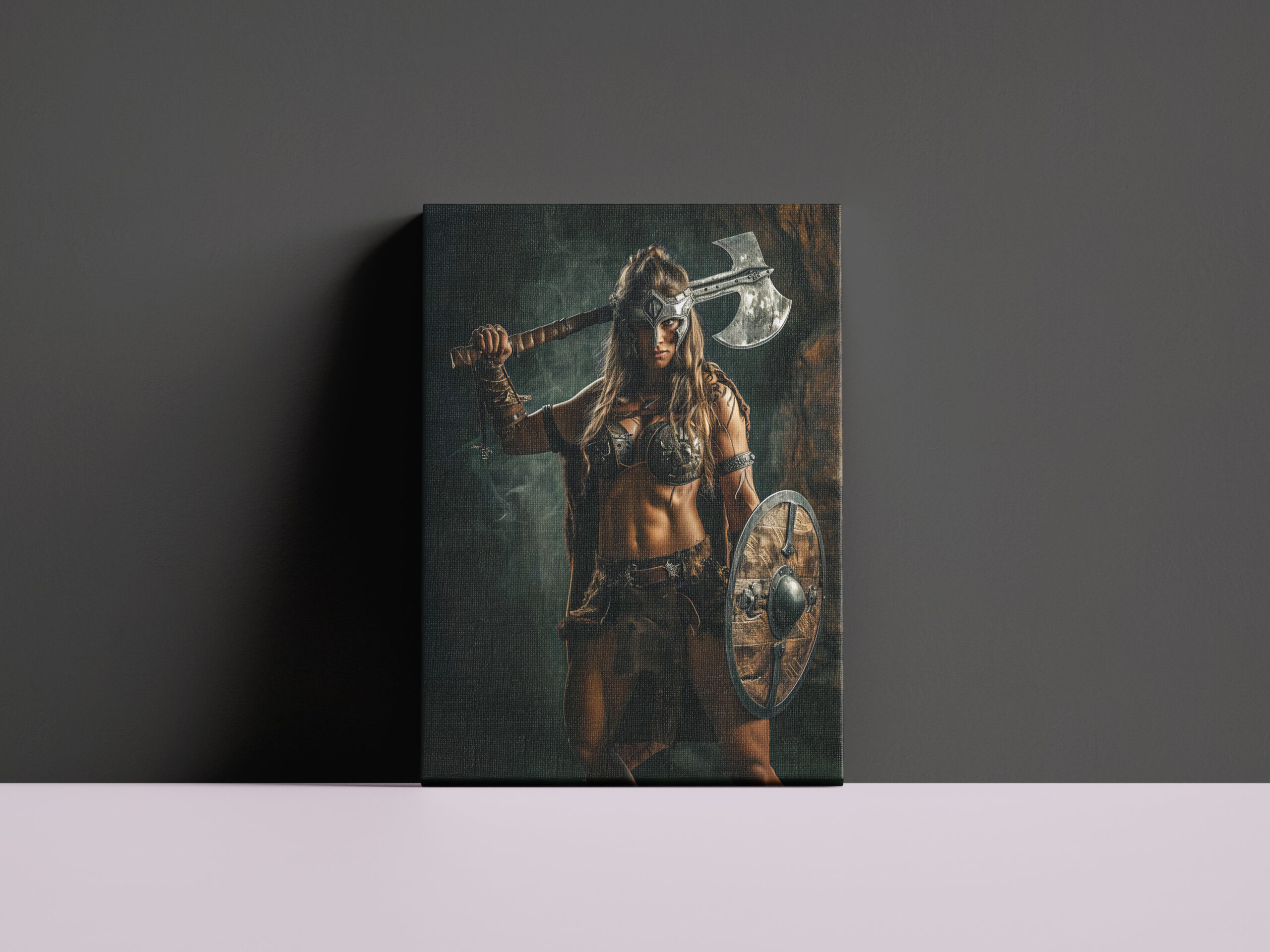 raxxa Canva: Fierce Viking Shieldmaiden With Raised Axe