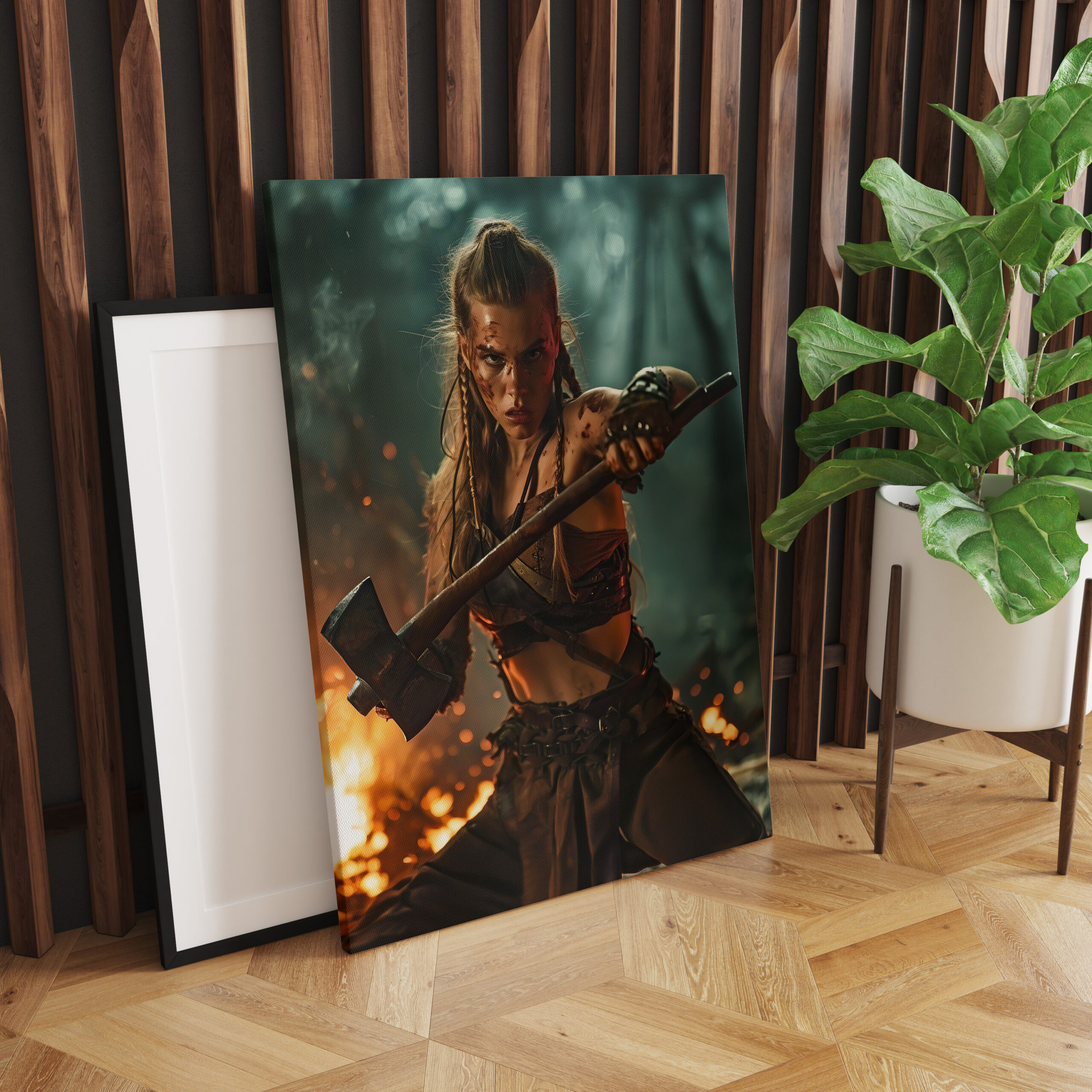 raxxa Canva: Fierce Viking Shieldmaiden Holding Her Flaming Axe - Imagen 2