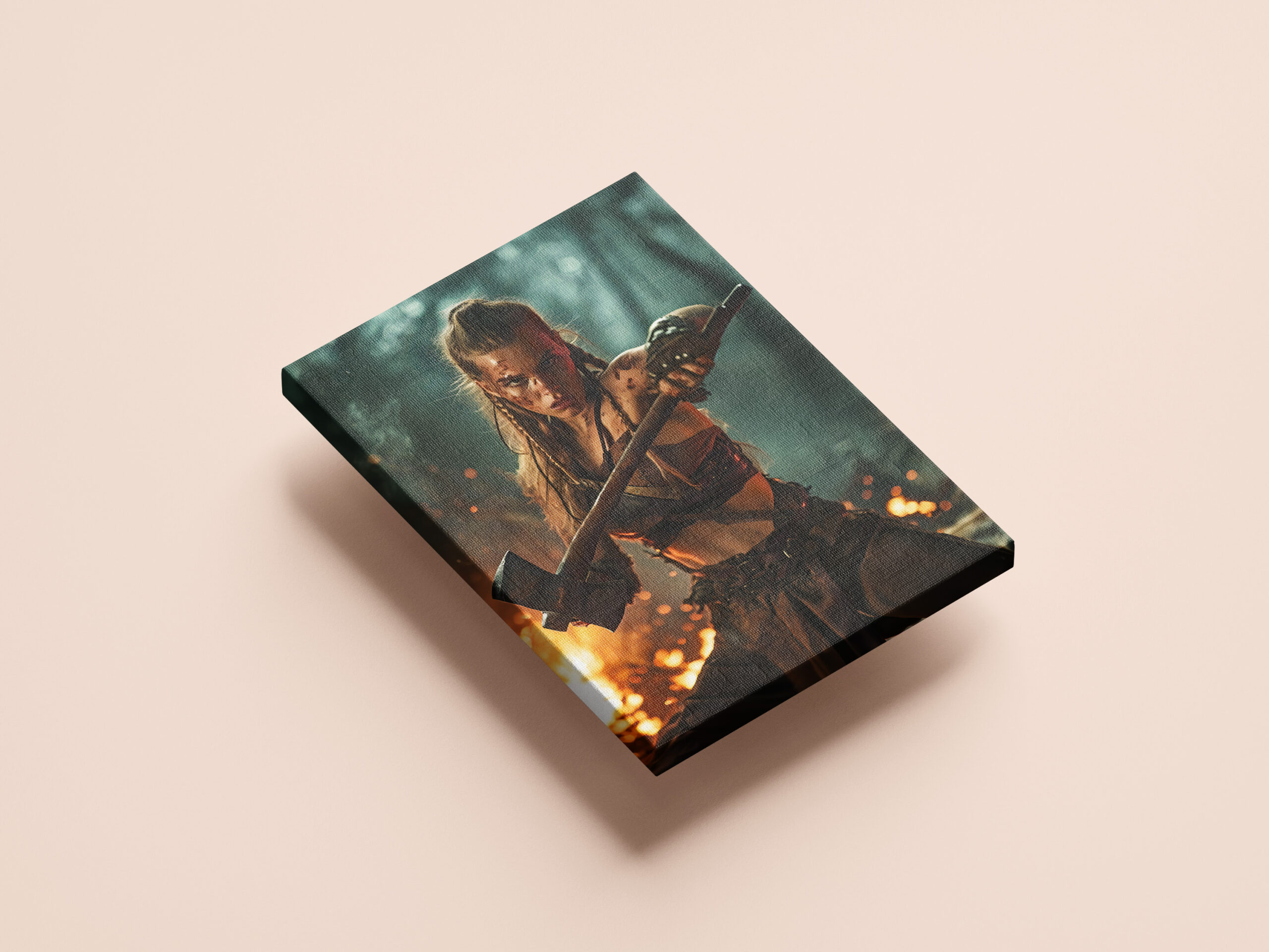 raxxa Canva: Fierce Viking Shieldmaiden Holding Her Flaming Axe - Imagen 3