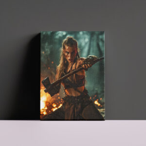 raxxa Canva: Fierce Viking Shieldmaiden Holding Her Flaming Axe