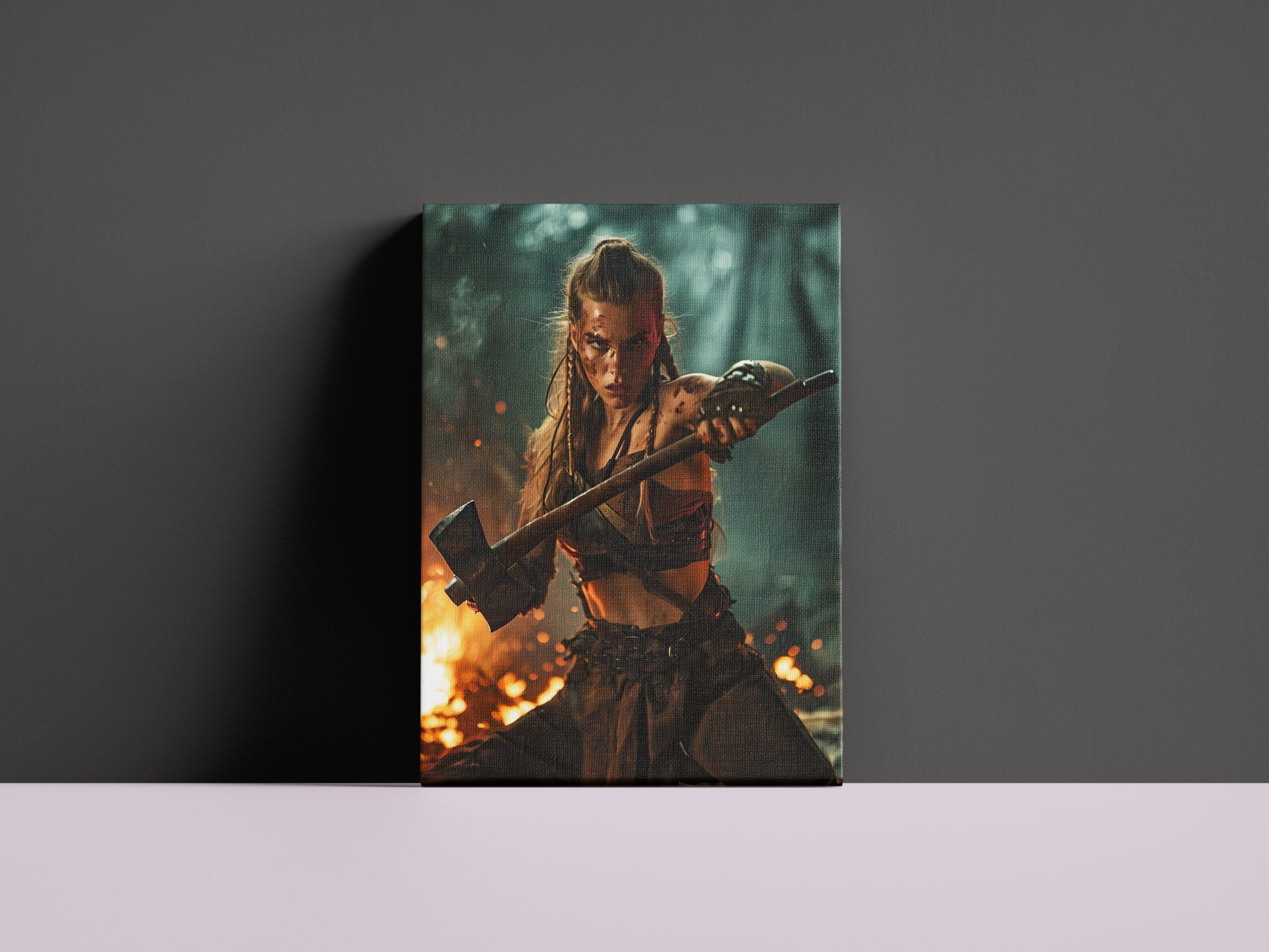 raxxa Canva: Fierce Viking Shieldmaiden Holding Her Flaming Axe