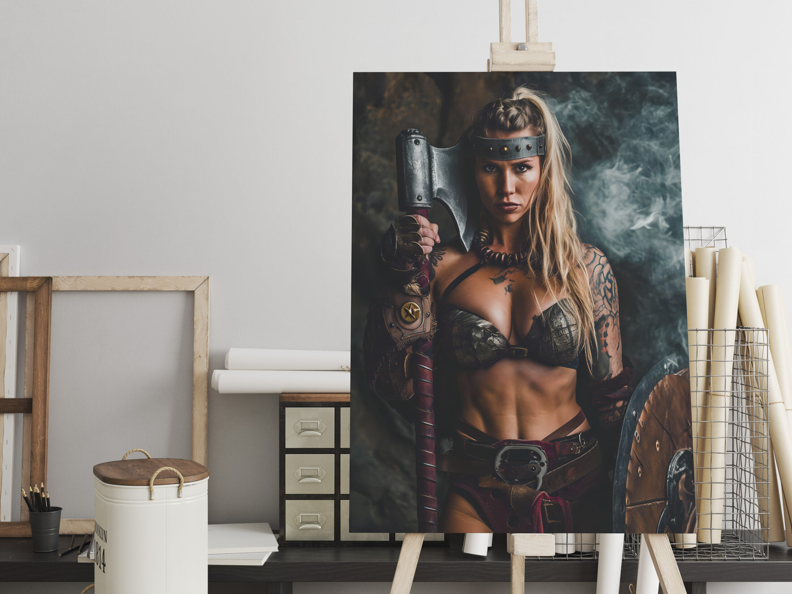 raxxa Canva: Fierce Viking Shieldmaiden With Axe And Battle Shield - immagine 2