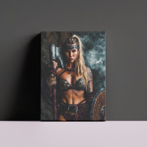 raxxa Canva: Fierce Viking Shieldmaiden With Axe And Battle Shield